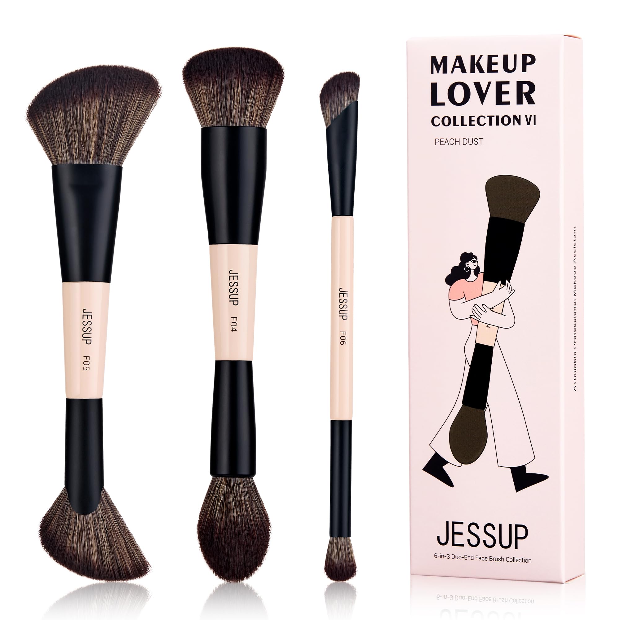 Brochas De Maquillaje Jessup Face, 3 Unidades, Doble Punta, T508, Sintéticas - Venta Internacional.