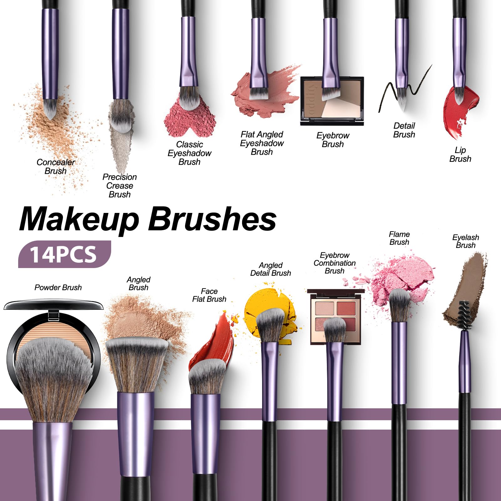 Foto 2 | Juego De Brochas De Maquillaje Kpx Professional Con Espejo Led, 14 Piezas, Color Morado - Venta Internacional.