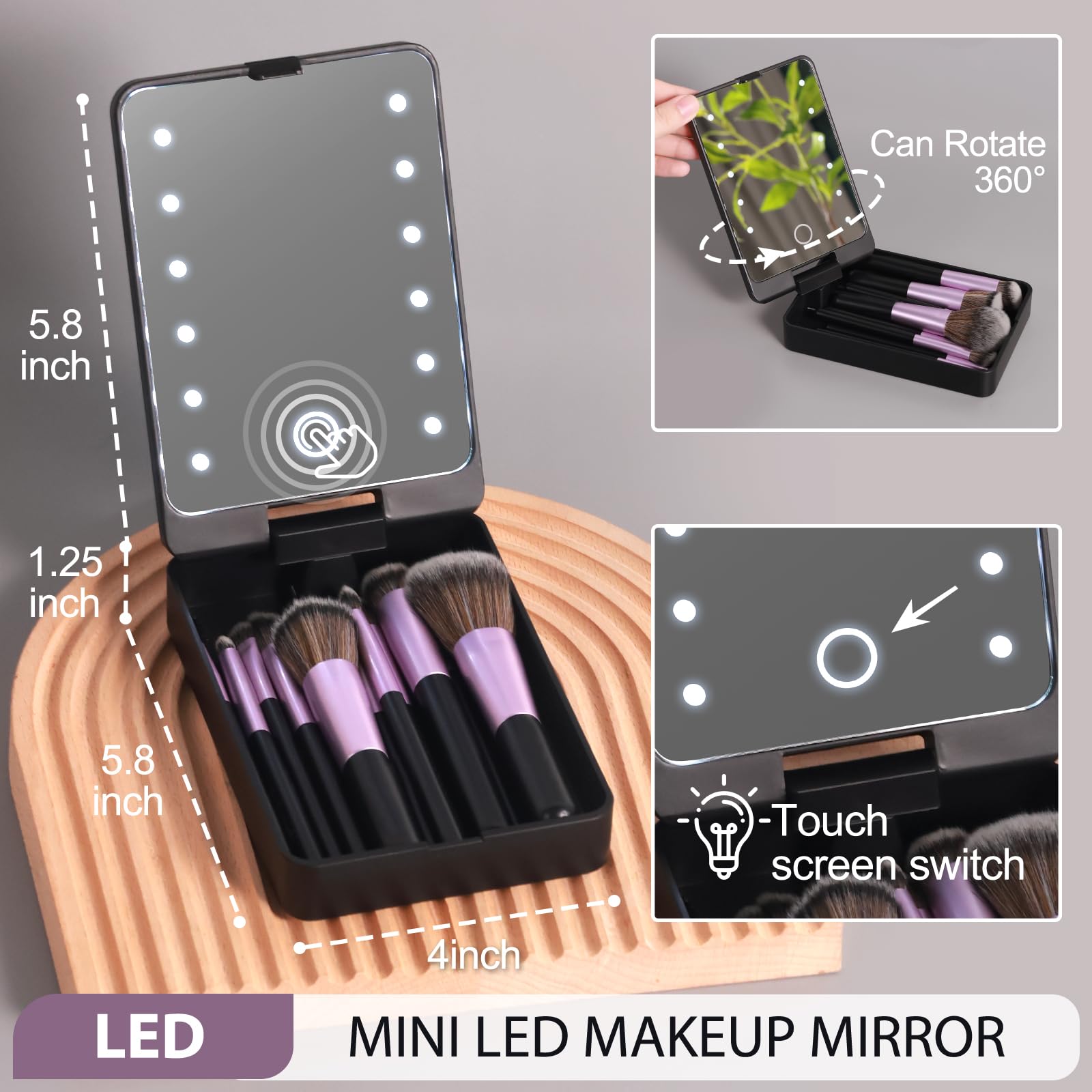 Foto 4 | Juego De Brochas De Maquillaje Kpx Professional Con Espejo Led, 14 Piezas, Color Morado - Venta Internacional.