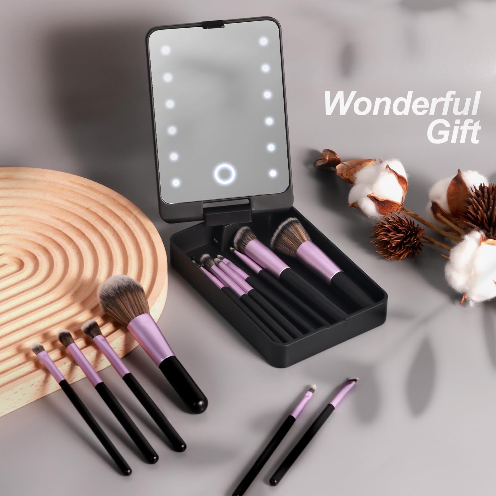 Foto 6 | Juego De Brochas De Maquillaje Kpx Professional Con Espejo Led, 14 Piezas, Color Morado - Venta Internacional.