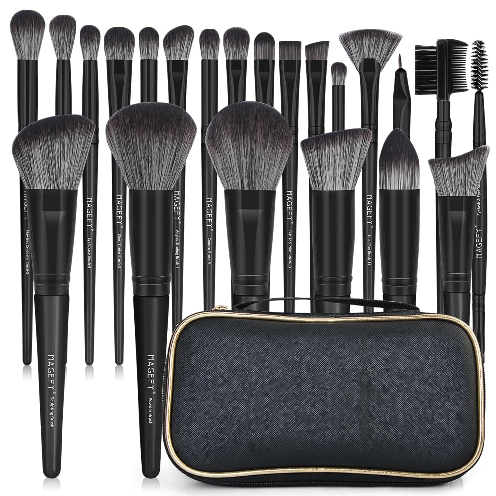 Juego De Brochas De Maquillaje Magefy, 22 Unidades, Sintéticas Con Funda De Viaje, Color Negro - Venta Internacional.