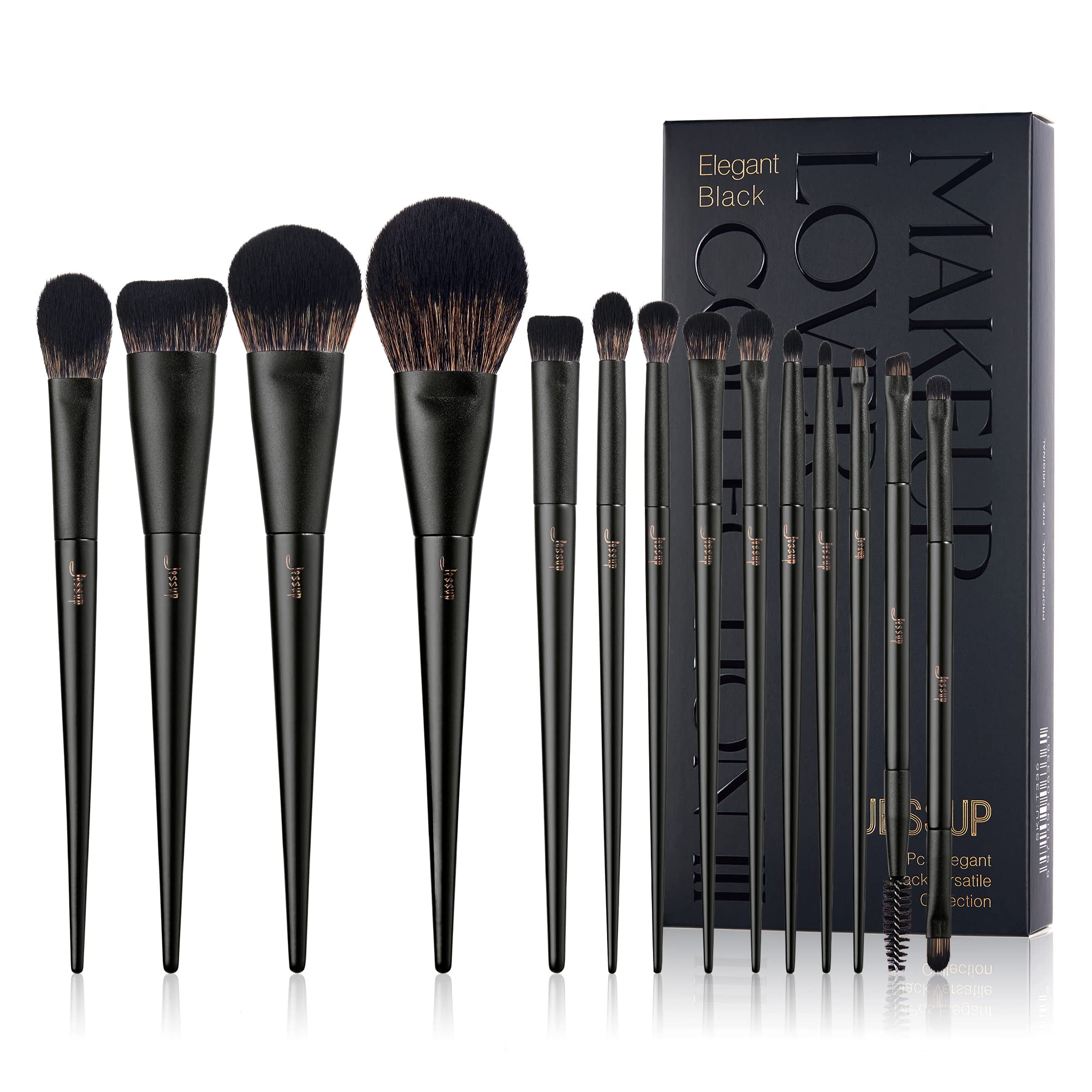 Set De Brochas De Maquillaje Jessup T336, 14 Piezas, Fibra Sintética Negra - Venta Internacional.