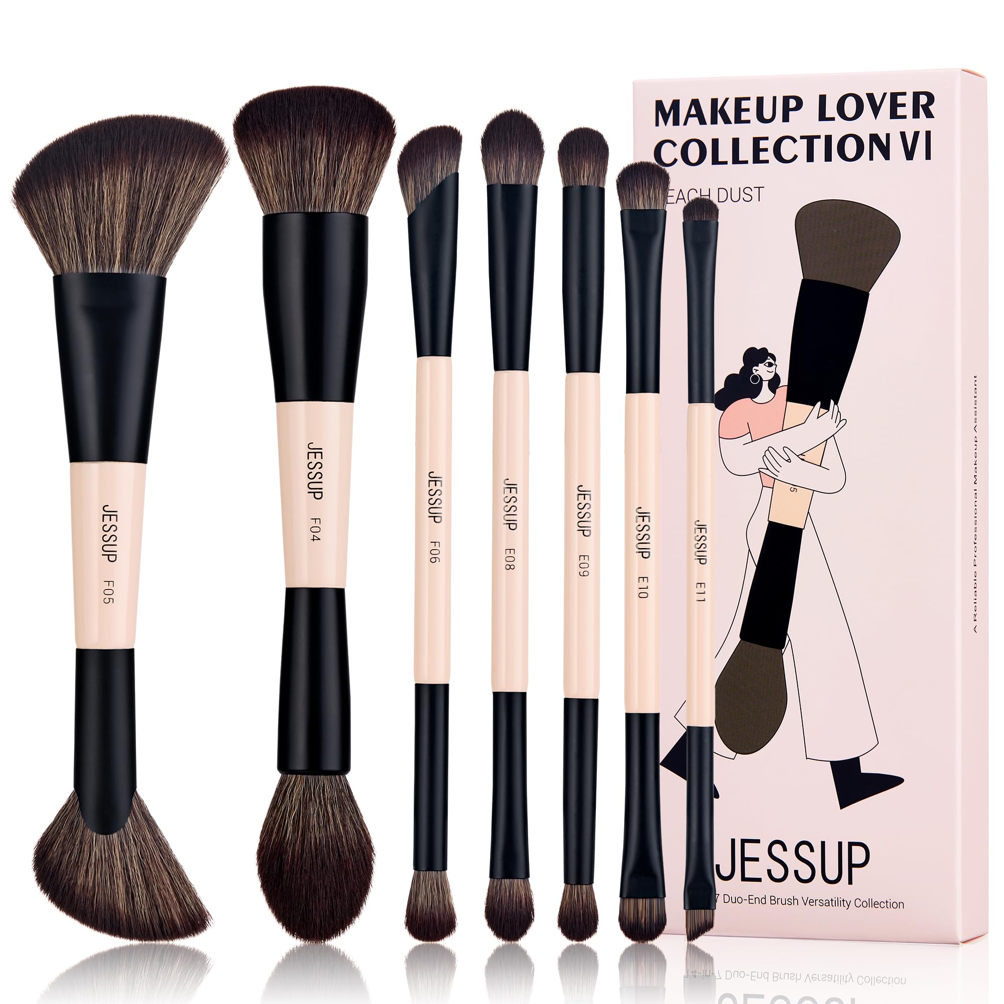 Juego De Brochas De Maquillaje Jessup T600, 7 Piezas, Doble Cara, Color Melocotón - Venta Internacional.