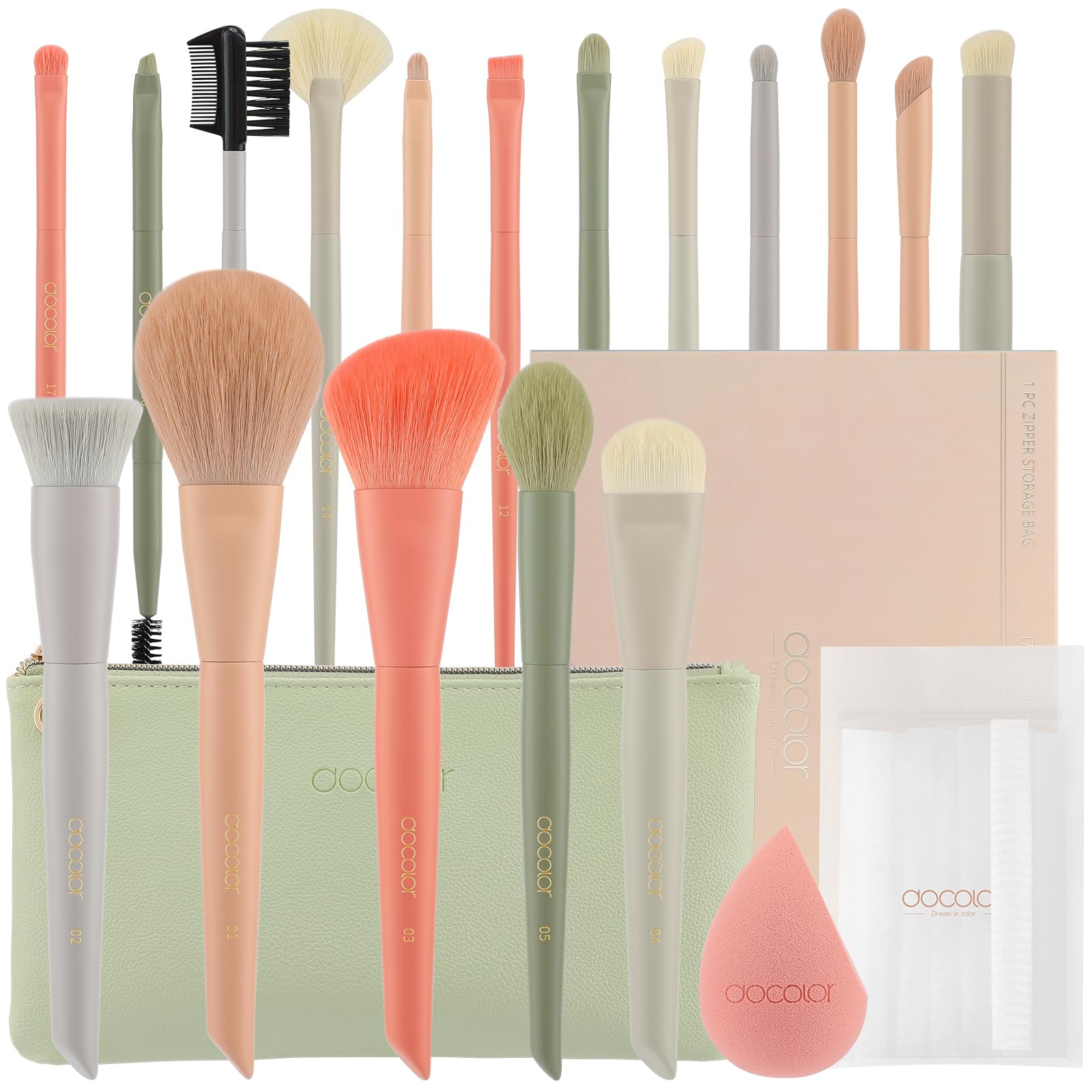 Set De Brochas De Maquillaje Docolor Morandi, 17 Unidades, Con Bolsa Y Esponja - Venta Internacional.