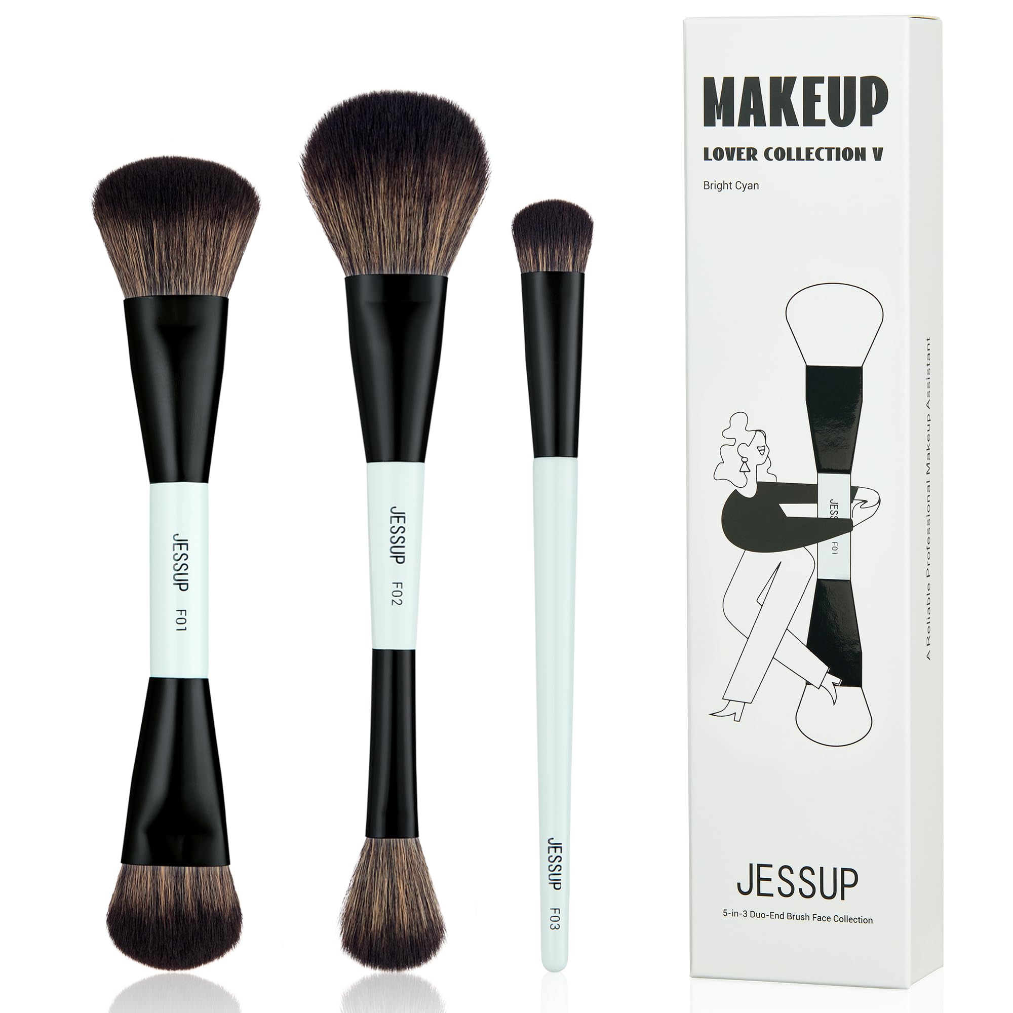 Brochas De Maquillaje Jessup Blue, 3 Unidades, Doble Punta, T503 Vegan - Venta Internacional.