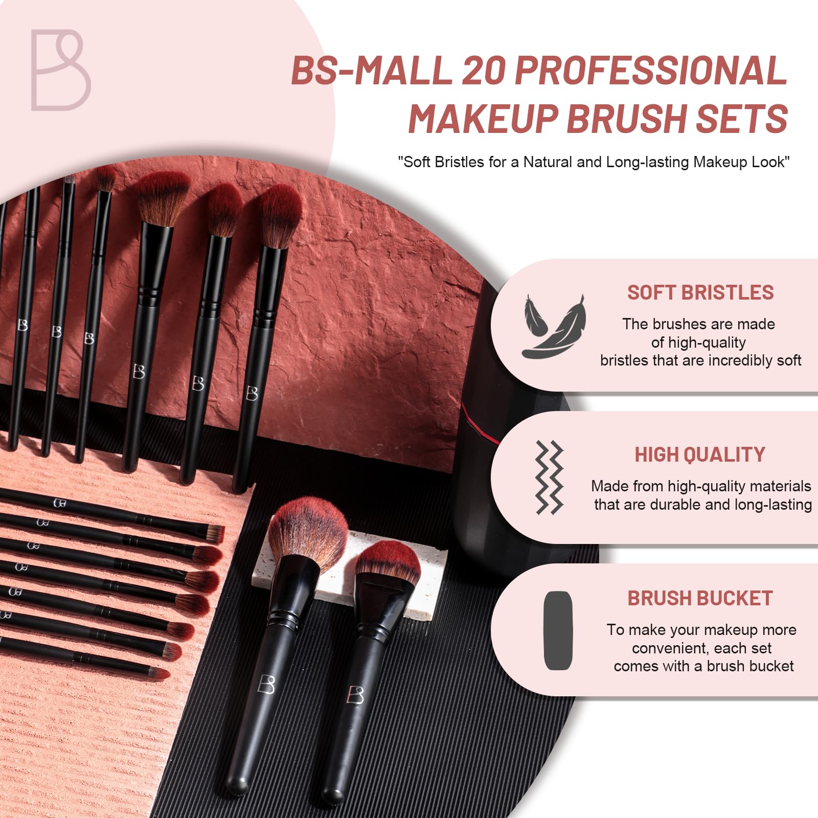 Foto 3 pulgar | Set De Brochas De Maquillaje Bs-mall Professional, 20 Unidades, Con Funda - Venta Internacional.