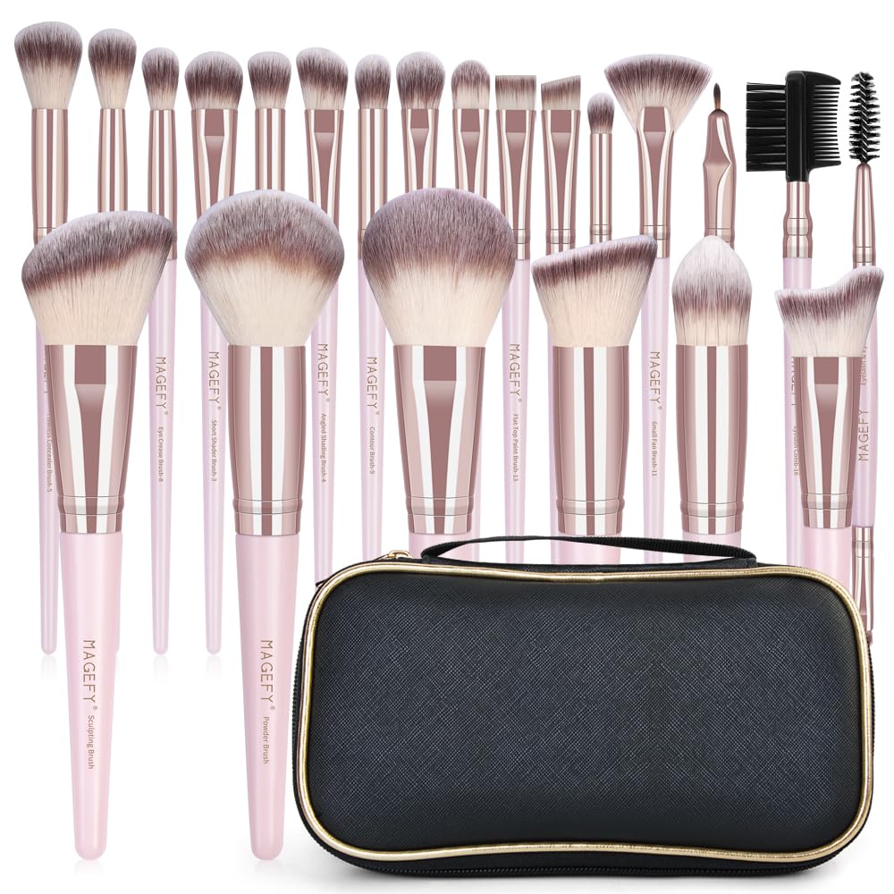 Set De Brochas De Maquillaje Magefy, 22 Unidades, Cerdas Sintéticas, Color Rosa Dorado - Venta Internacional.