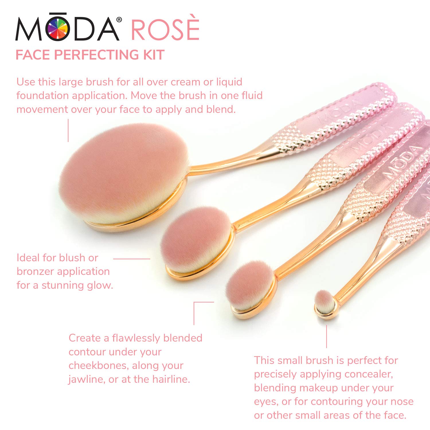 Foto 3 | Set De Brochas Moda Rose Cosmetic De 4 Piezas Para Perfeccionar El Maquillaje Facial - Venta Internacional.