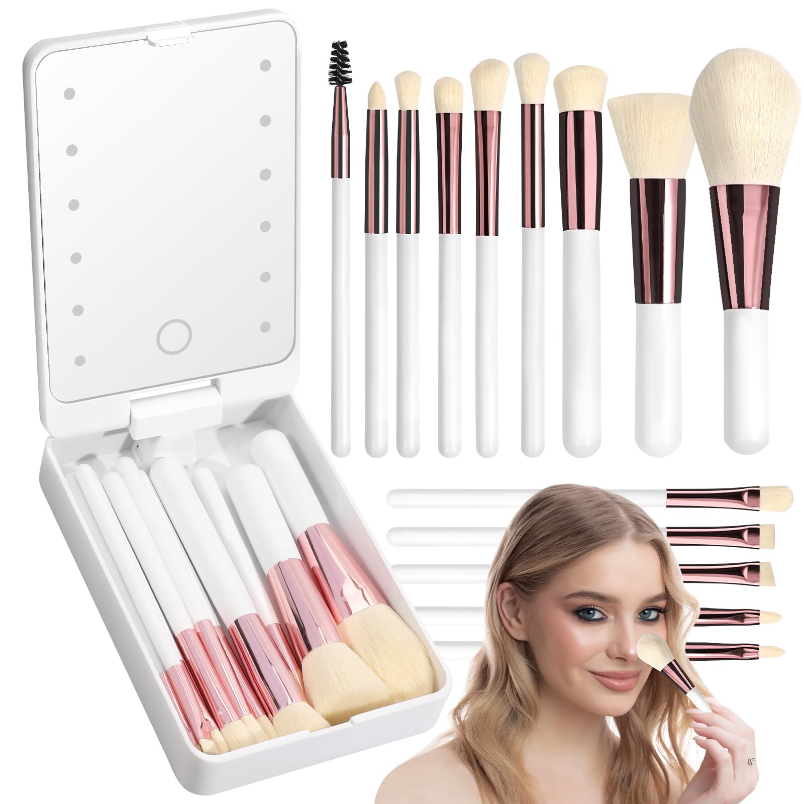 Juego De Brochas De Maquillaje Kpx Professional Con Espejo Led, 14 Piezas, Color Blanco - Venta Internacional. $799