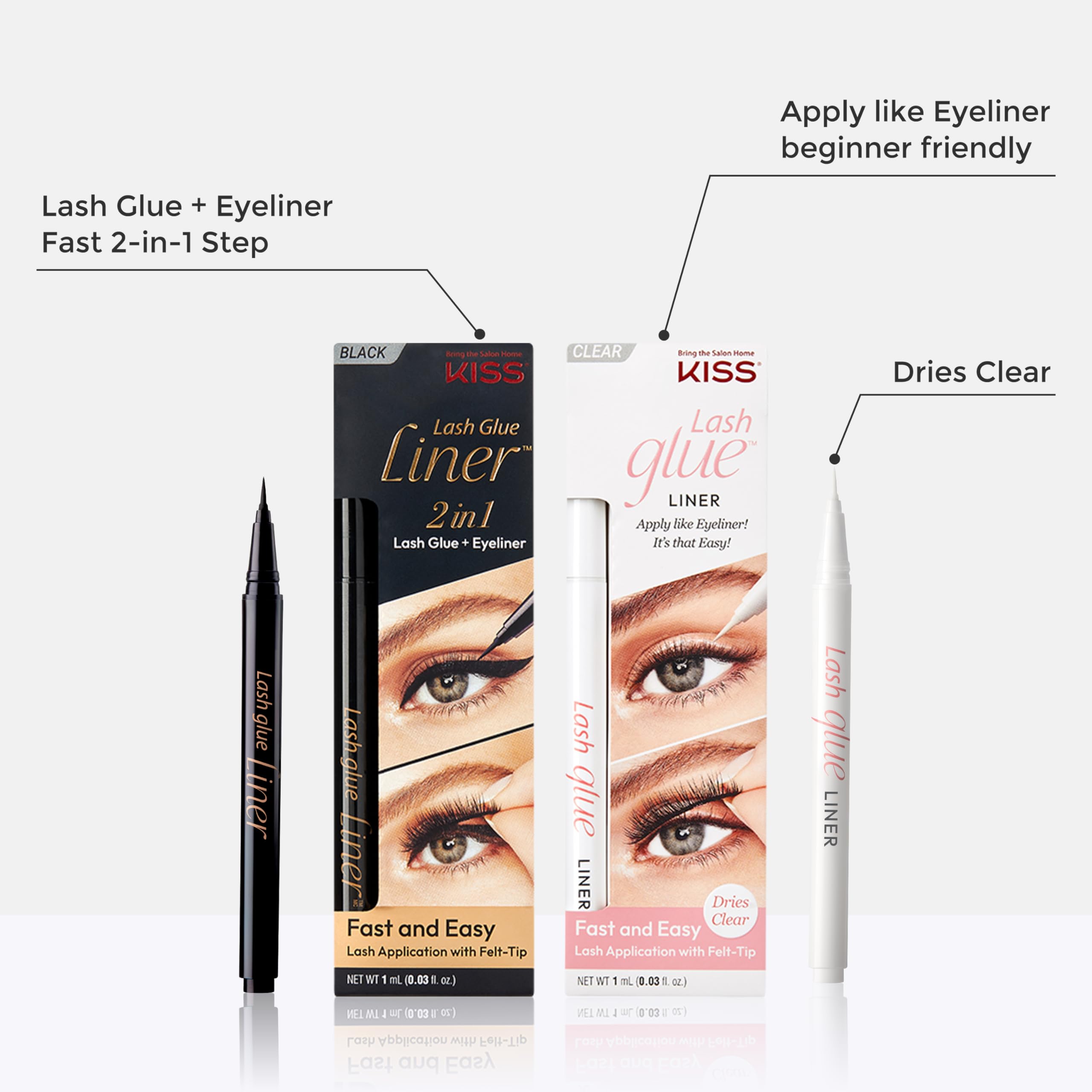 Foto 4 | Pegamento Para Pestañas Postizas Y Delineador De Ojos Kiss Lash Glueliner Black - Venta Internacional.