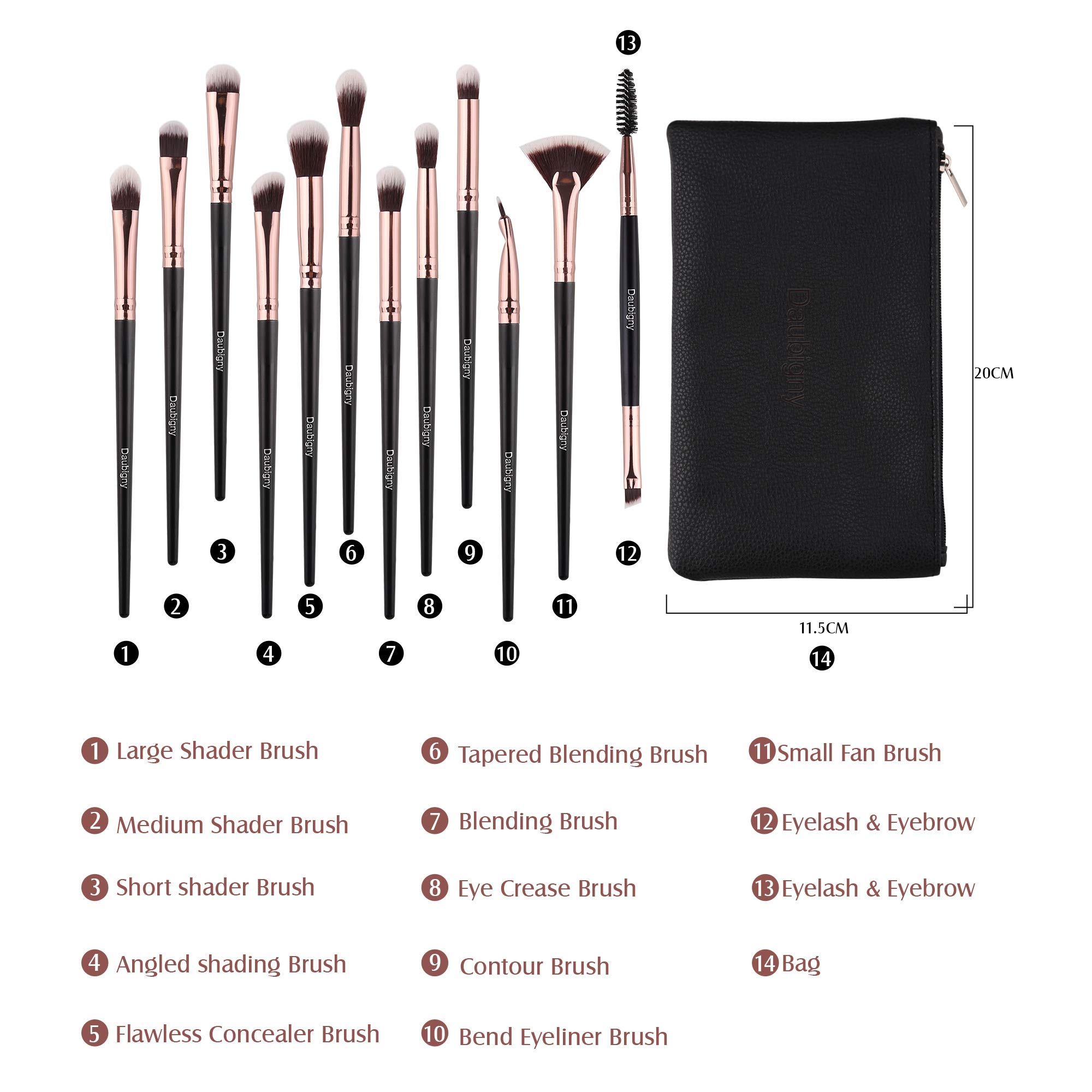 Foto 5 pulgar | Set De Brochas De Maquillaje Daubigny, 12 Unidades, Sombra De Ojos Con Bolsa, Color Negro - Venta Internacional.