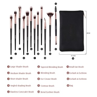 Foto 4 | Set De Brochas De Maquillaje Daubigny, 12 Unidades, Sombra De Ojos Con Bolsa, Color Negro - Venta Internacional.