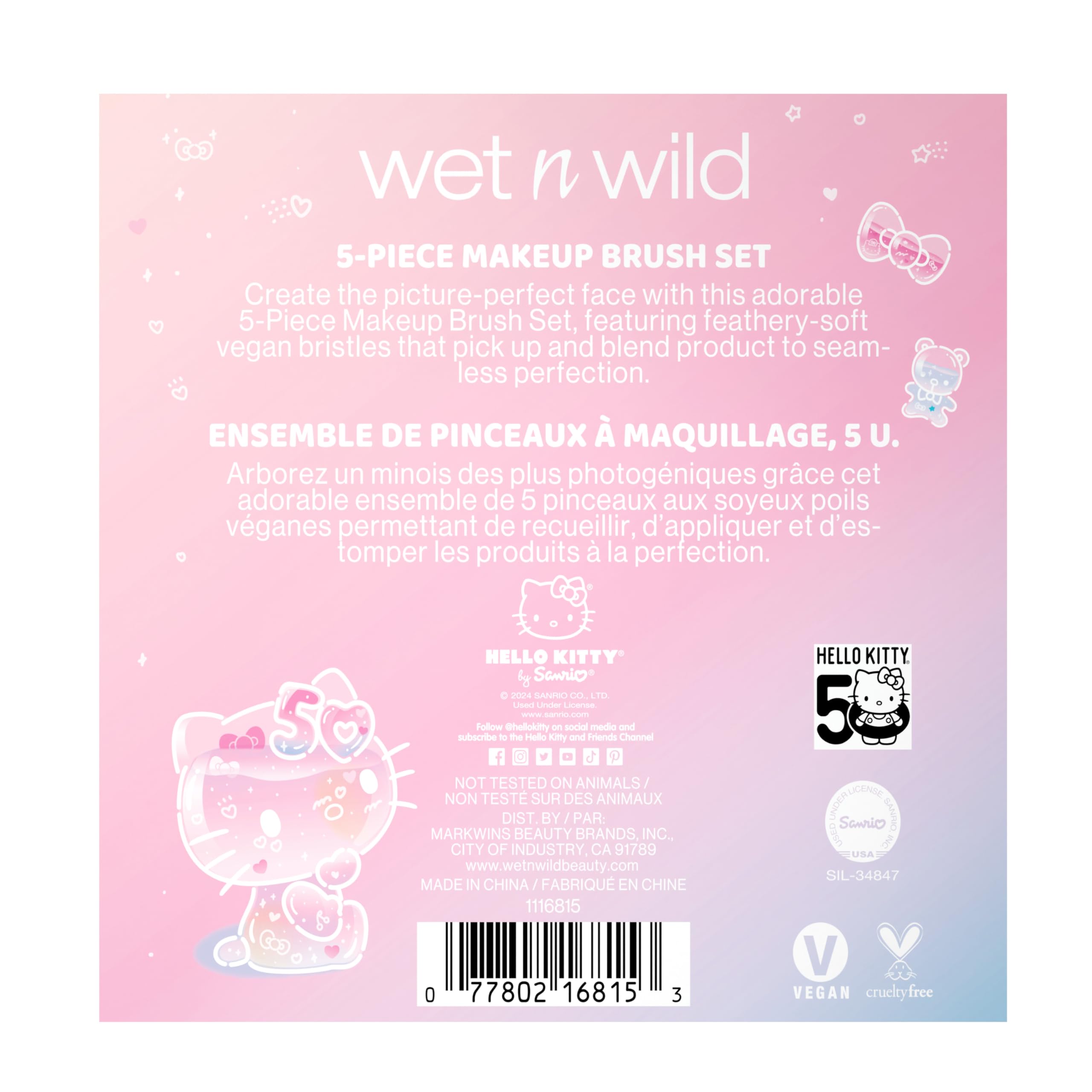 Foto 5 pulgar | Set De Brochas De Maquillaje Wet N Wild De Hello Kitty, 5 Piezas, Libre De Crueldad Animal - Venta Internacional.