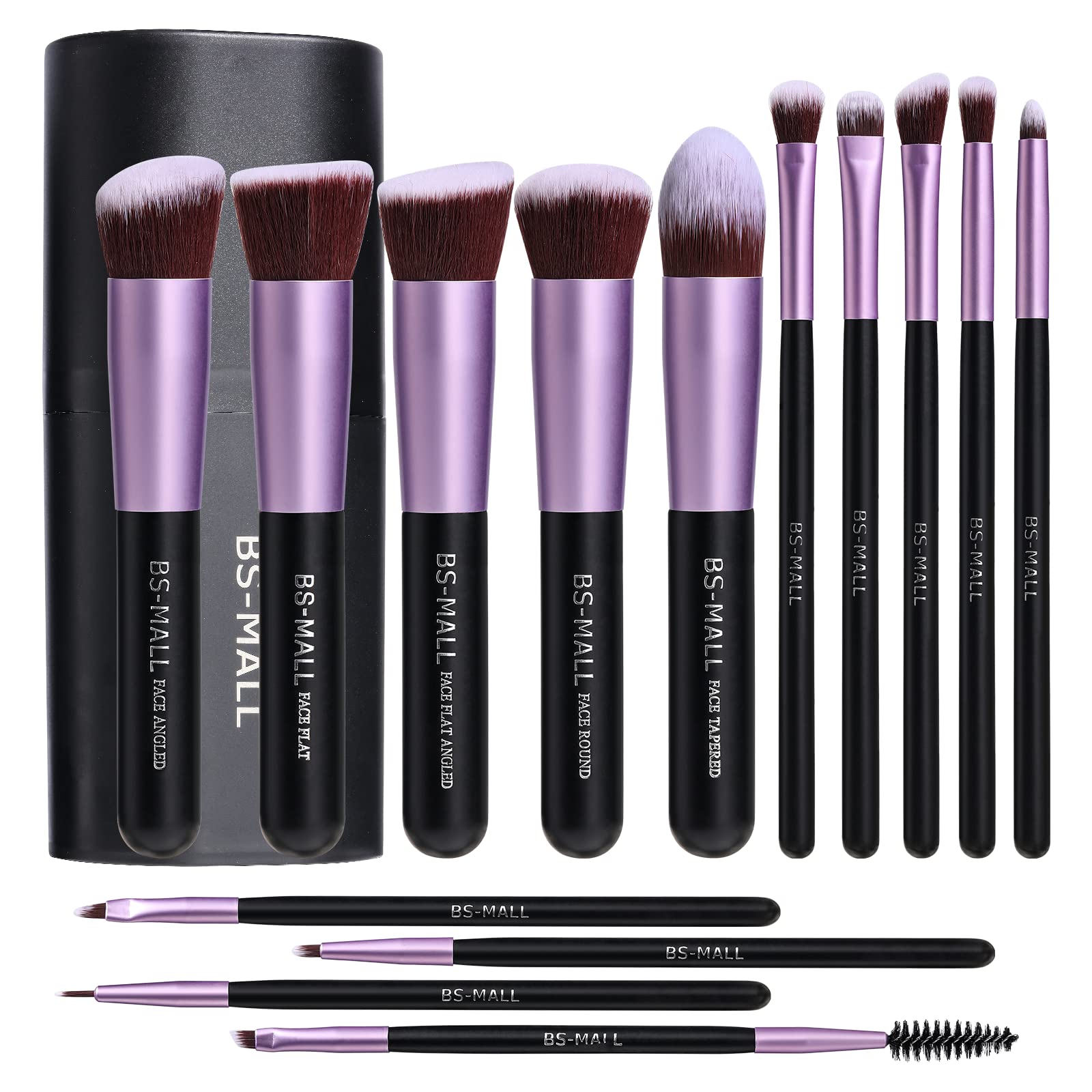 Brochas De Maquillaje Bs-mall Premium Sintéticas, 14 Unidades, Color Morado - Venta Internacional.