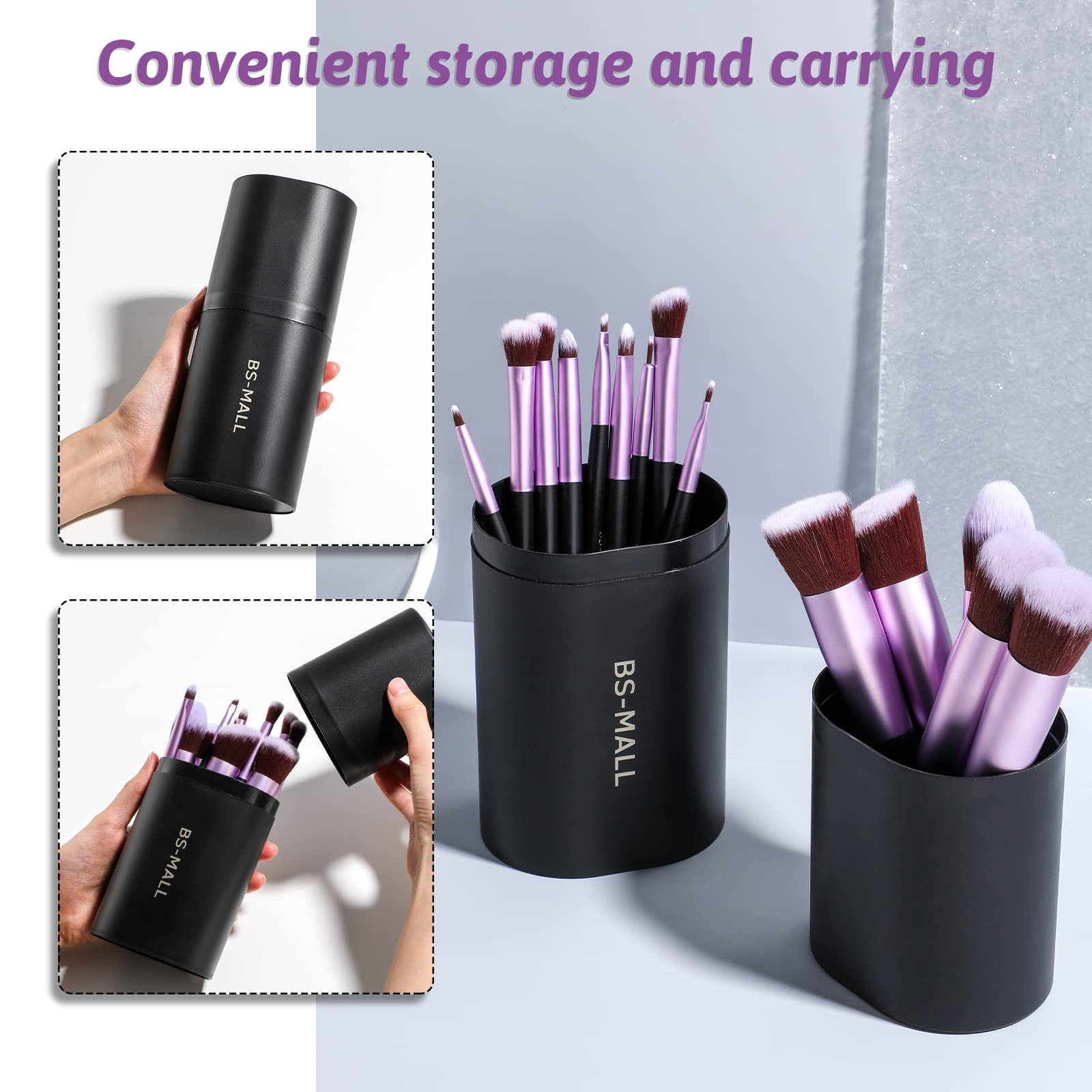 Foto 4 pulgar | Brochas De Maquillaje Bs-mall Premium Sintéticas, 14 Unidades, Color Morado - Venta Internacional.