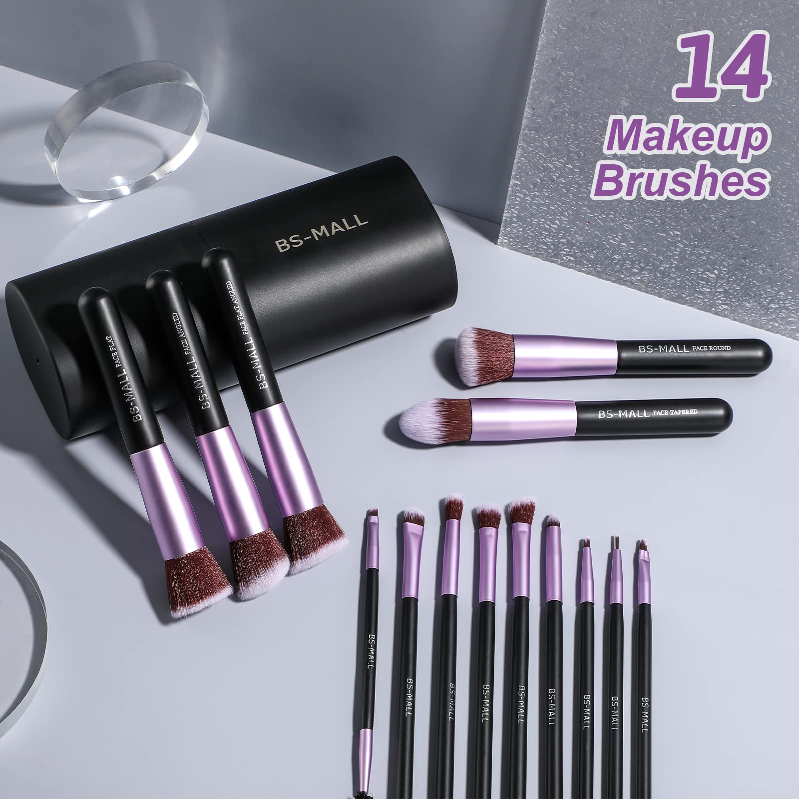 Foto 6 pulgar | Brochas De Maquillaje Bs-mall Premium Sintéticas, 14 Unidades, Color Morado - Venta Internacional.