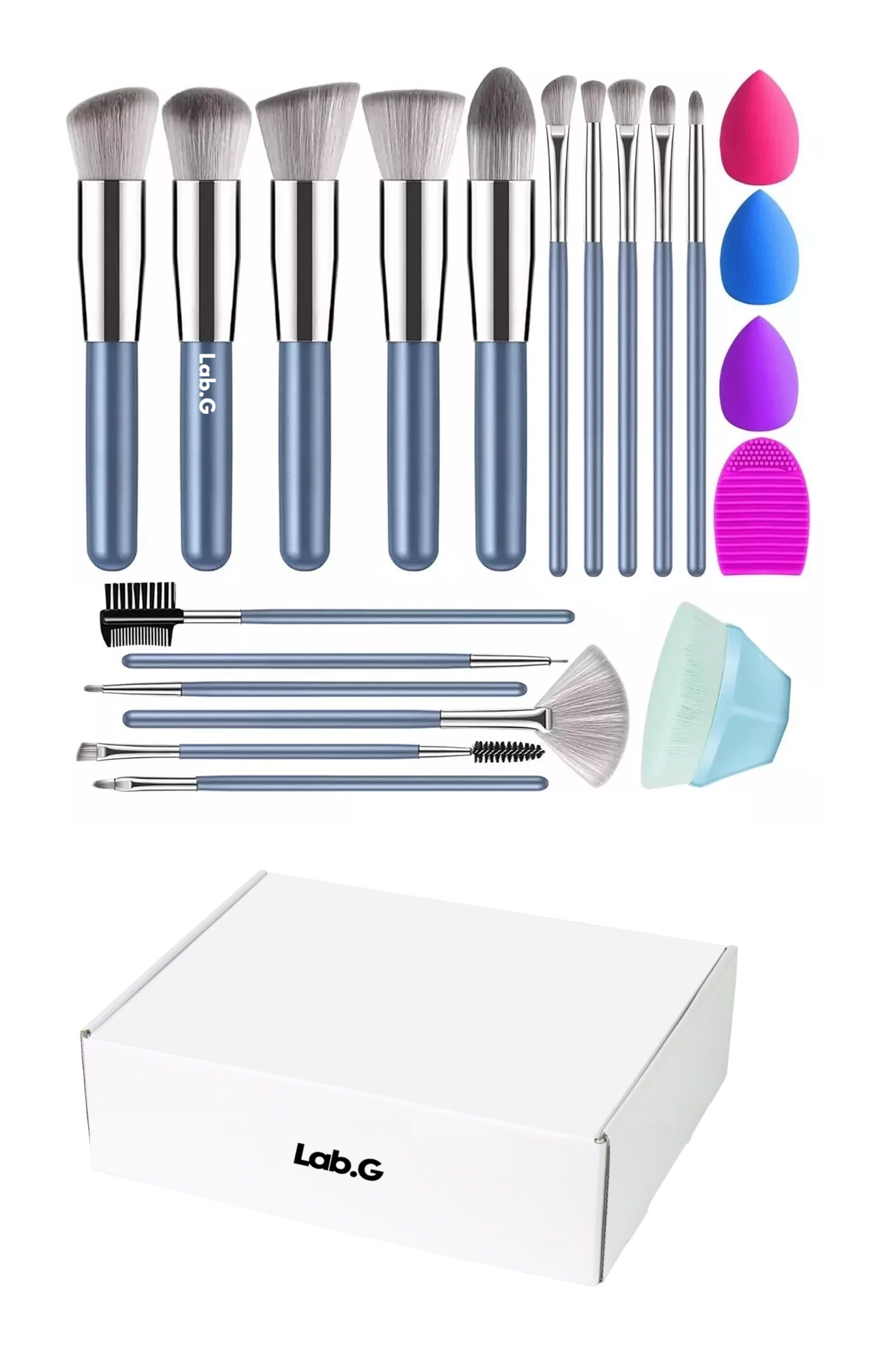 Foto 2 pulgar | Brochas De Maquillaje Base Profesional Kit Con Esponja 21 Pzs Azul