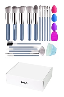 Foto 1 | Brochas De Maquillaje Base Profesional Kit Con Esponja 21 Pzs Azul
