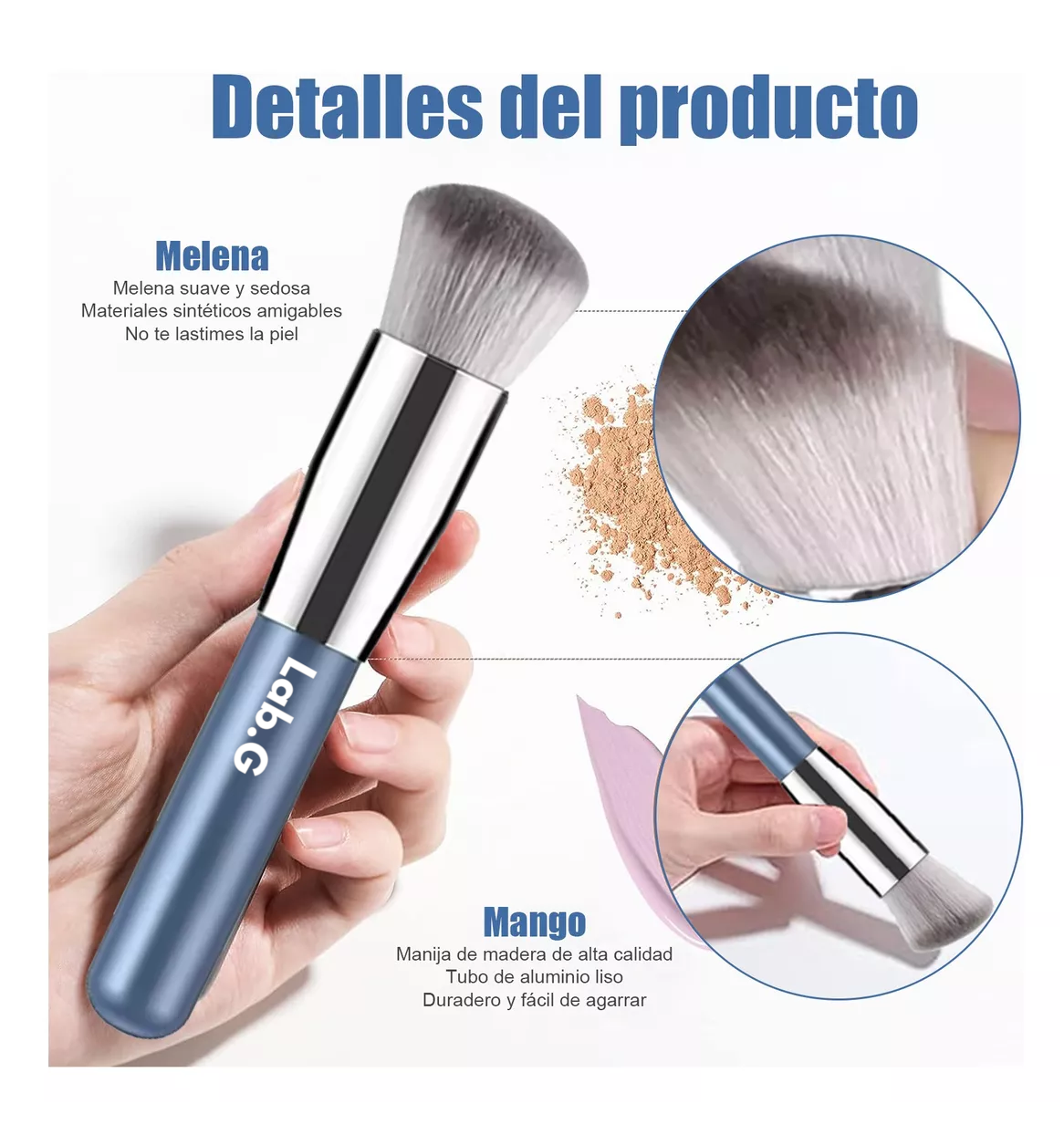Foto 4 pulgar | Brochas De Maquillaje Base Profesional Kit Con Esponja 21 Pzs Azul