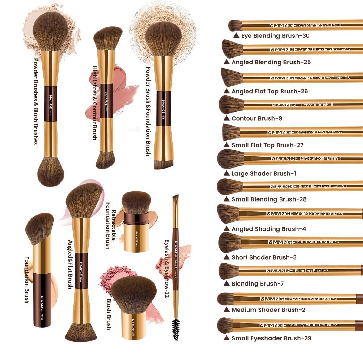 Foto 3 pulgar | Set De Brochas De Maquillaje Maange Foundation, 20 Unidades, Café Dorado - Venta Internacional.