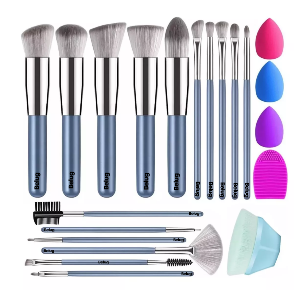 Foto 1 | Brochas De Maquillaje Base Profesional Kit Con Esponja 21 Pzs Azul Belug
