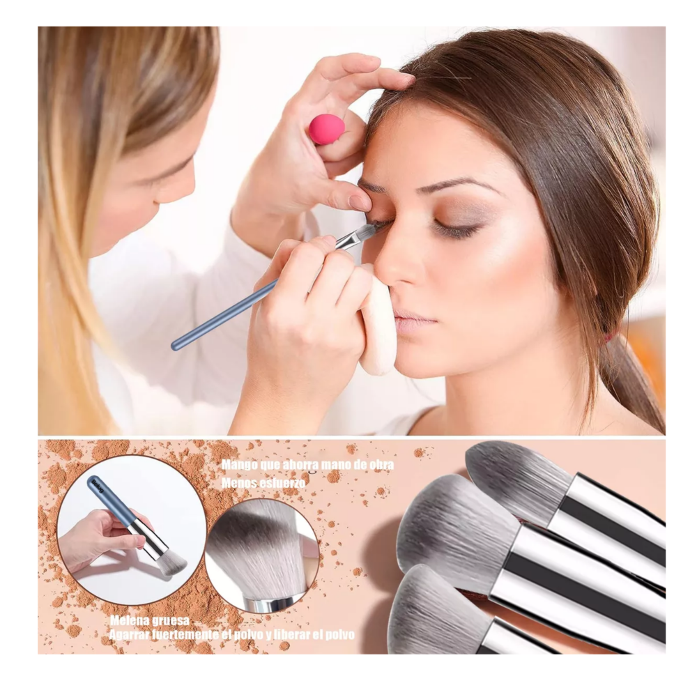 Foto 4 | Brochas De Maquillaje Base Profesional Kit Con Esponja 21 Pzs Azul Belug