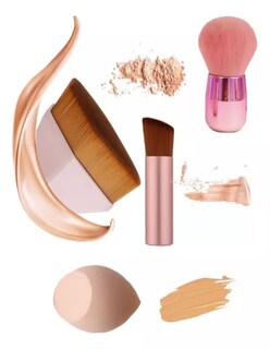Foto 3 | Brochas Y Esponja De Maquillaje Color Rosa + Termo De Agua Güish