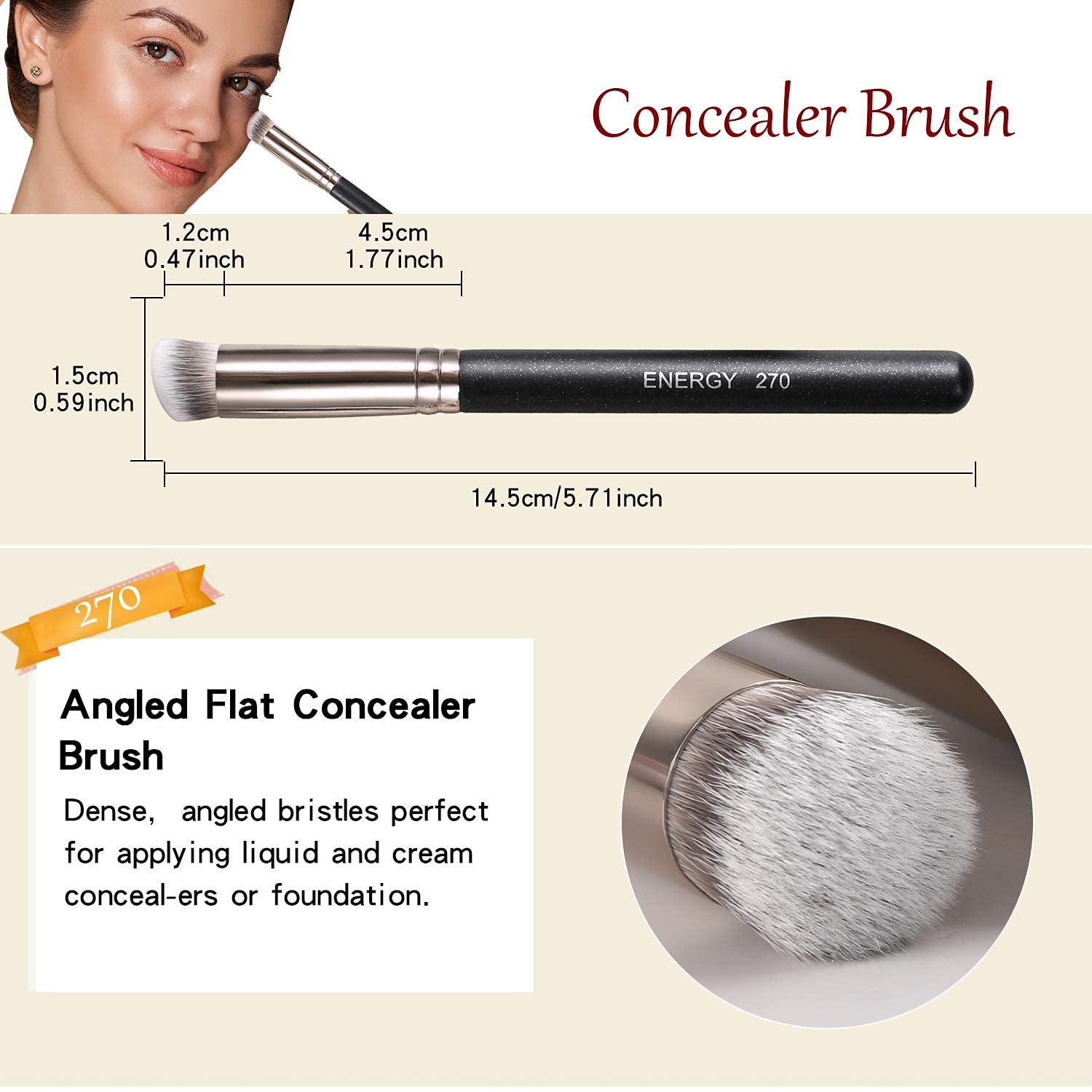 Foto 4 pulgar | Corrector Para Debajo De Los Ojos Brush Energy, Minisuperficie Plana, Kabuki 270 - Venta Internacional.