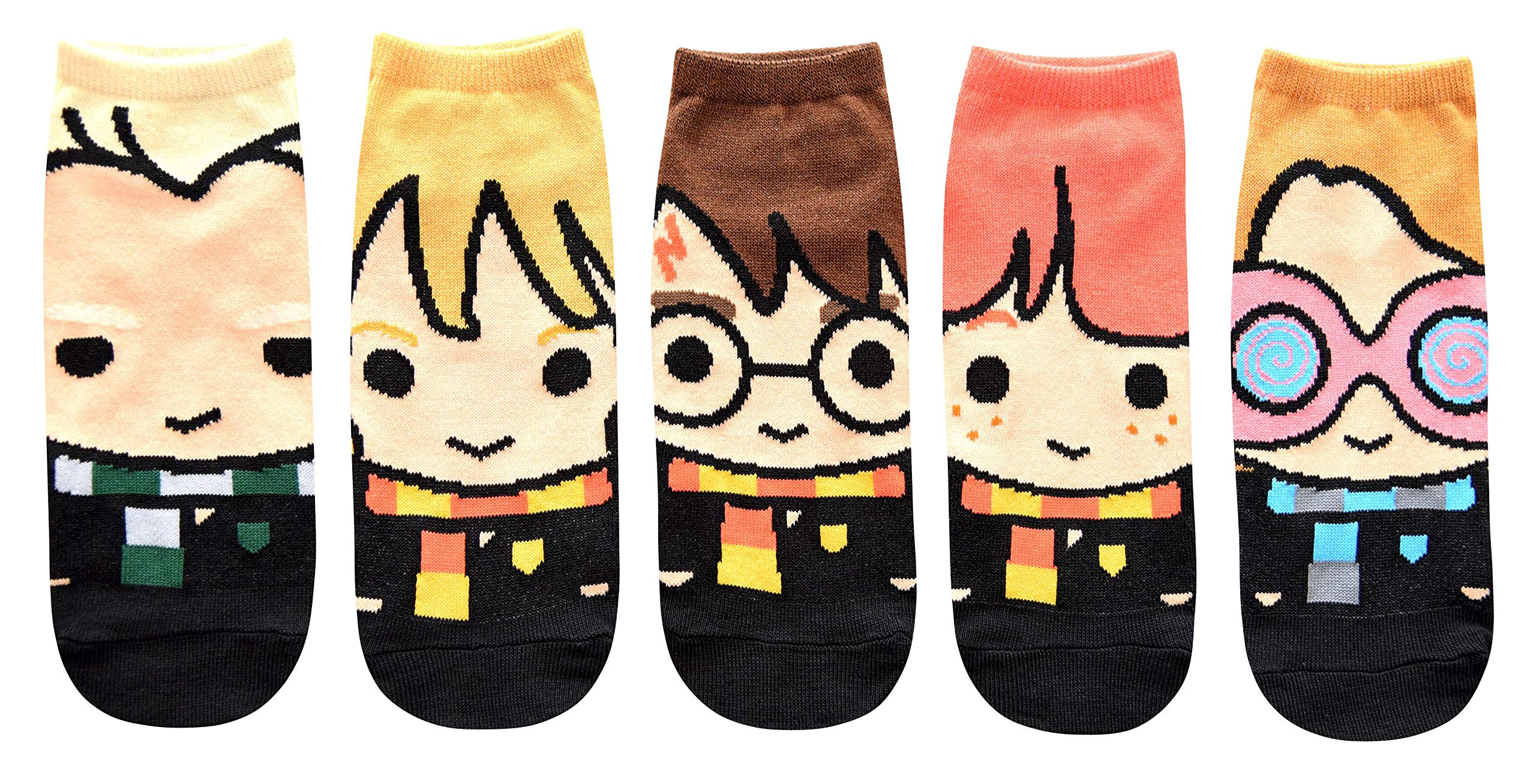 Foto 1 | Pack De 5 Calcetines Tobilleros Con Diseño Artístico De Harry Potter, Bonito Personaje De Chibi - Venta Internacional.