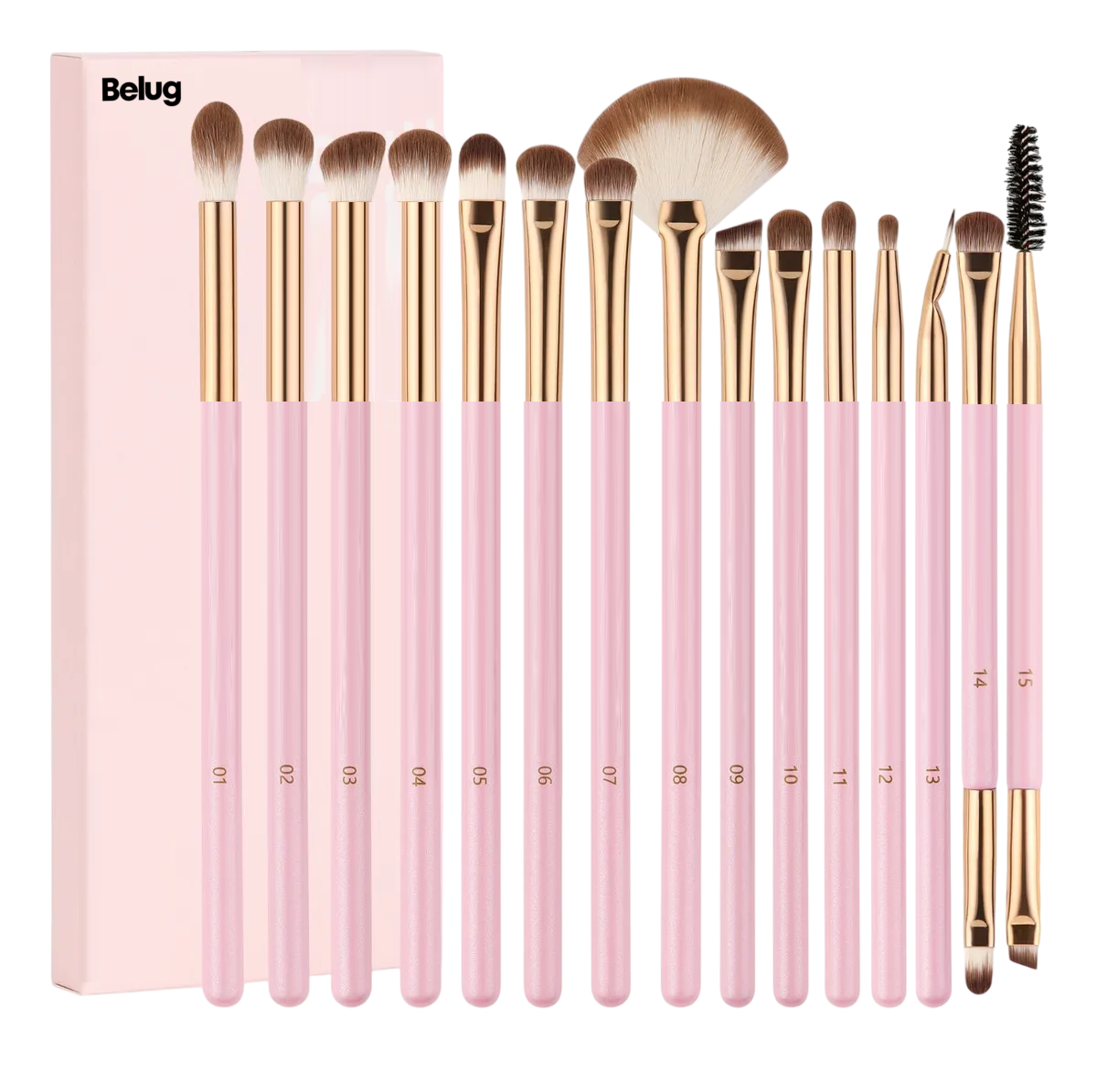 Set De 15 Brochas  Belug De Maquillaje Rosa