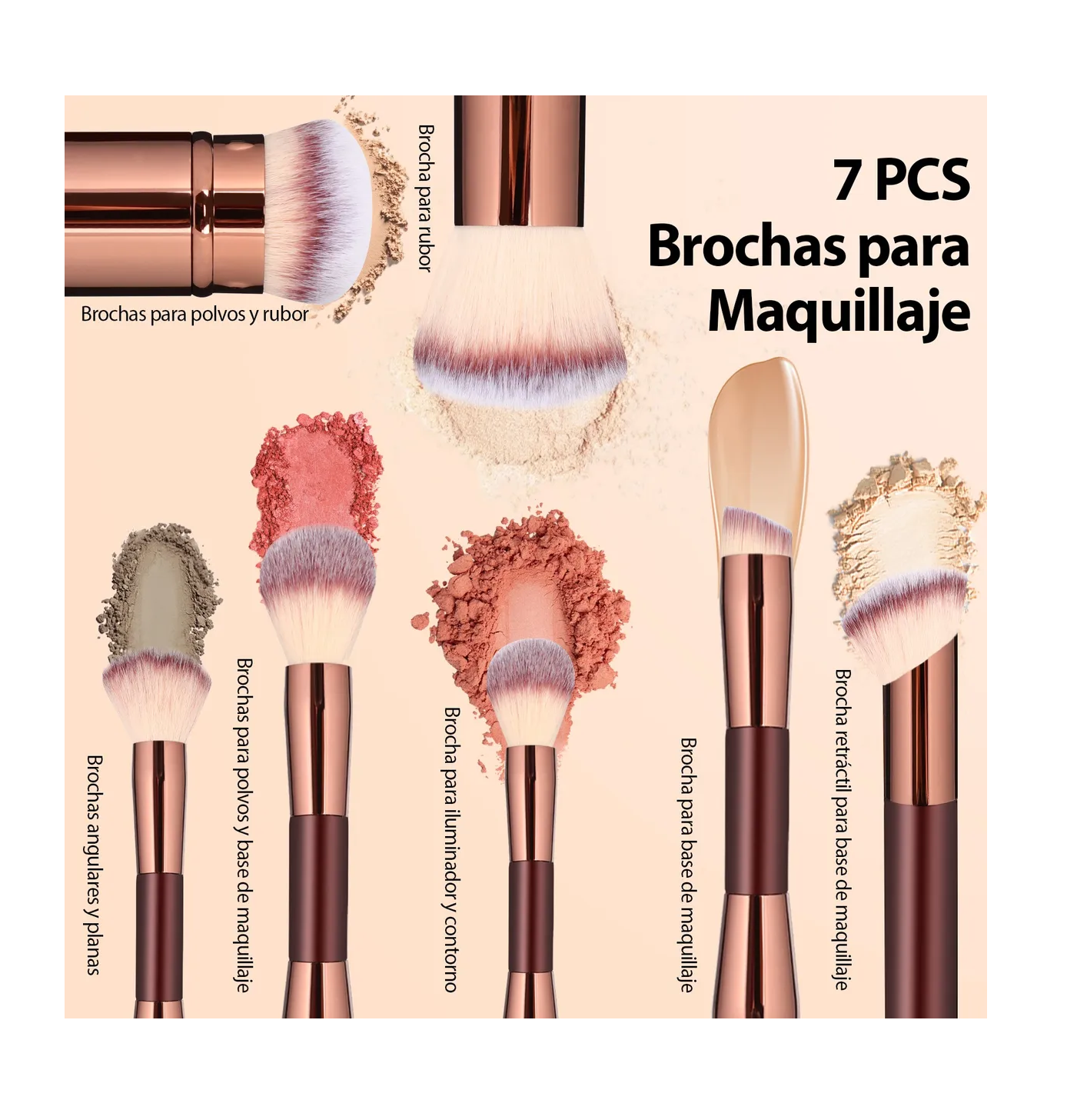 Foto 3 pulgar | Set 7 Brochas Para Maquillaje Profesional Alto Nivel Color Marrón