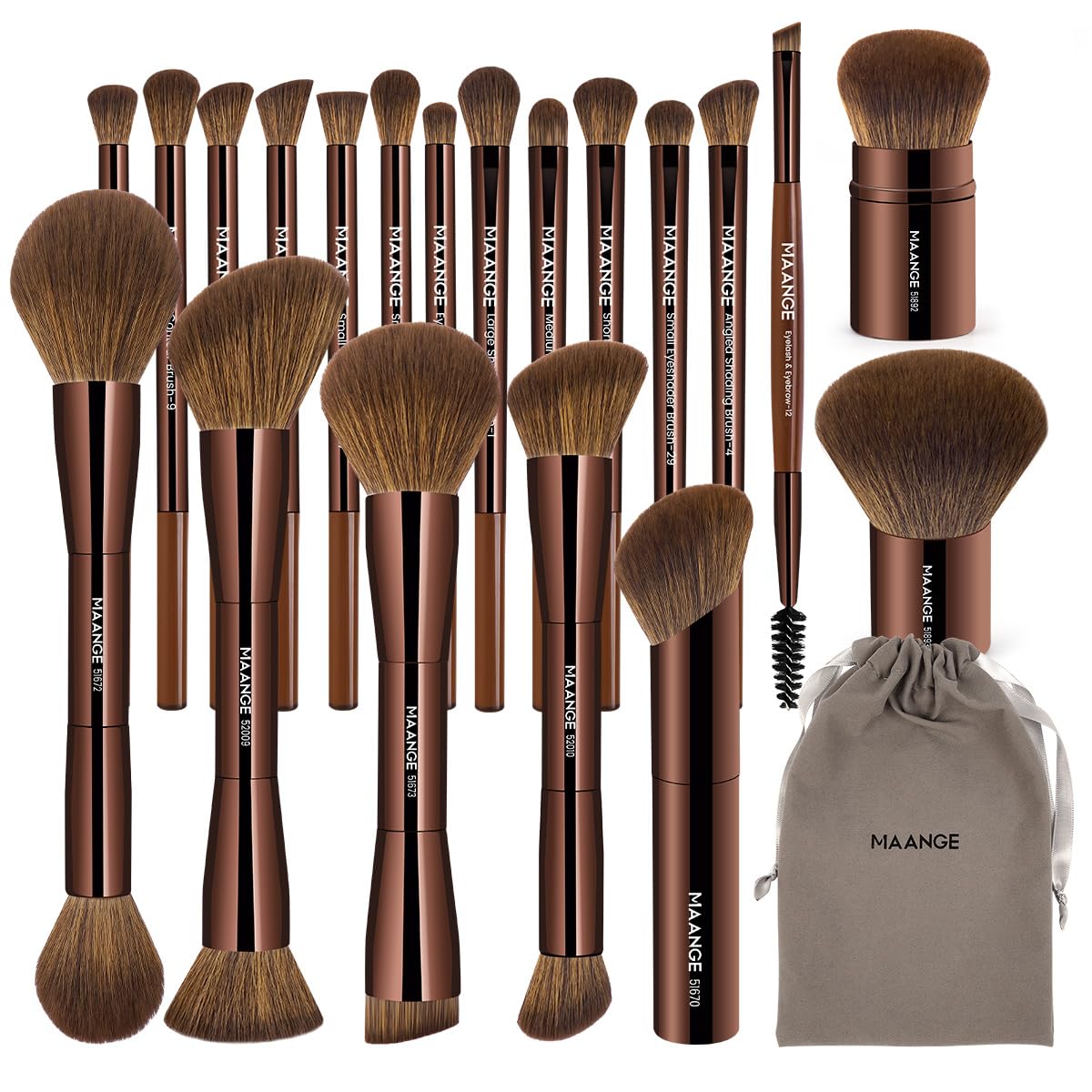 Foto 2 pulgar | Set De Brochas De Maquillaje Maange Foundation  20 Unidades Con Bolsa  Color Marrón - Venta Internacional.