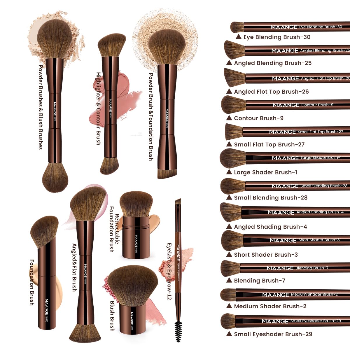Foto 2 | Set De Brochas De Maquillaje Maange Foundation  20 Unidades Con Bolsa  Color Marrón - Venta Internacional.