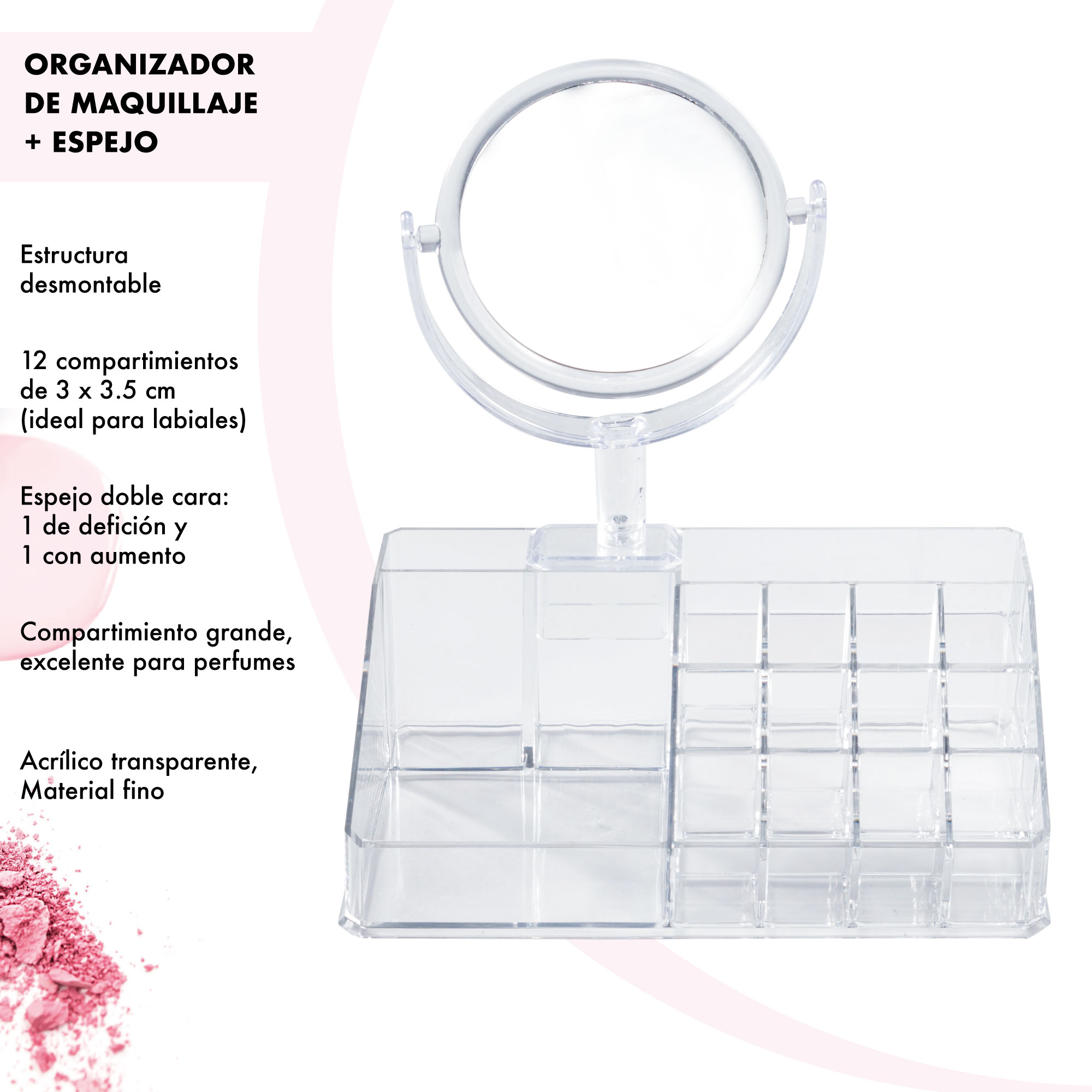 Foto 2 | Organizador de Labiales Sky Brands color Blanco Acrílico con Espejo