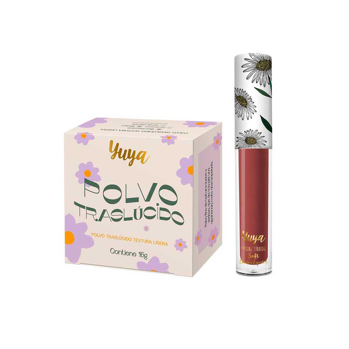 Polvo Traslúcido 16 g y Labial Líquido Soft Edición Especial Yuya Yumakros4498 2 Piezas