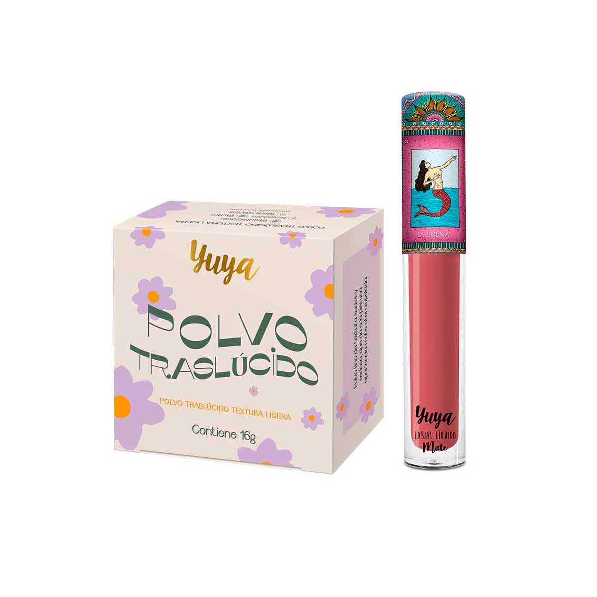 Set Polvo Traslúcido Yuya con Ingredientes Naturales + Labial Liquido Mate La Sirena