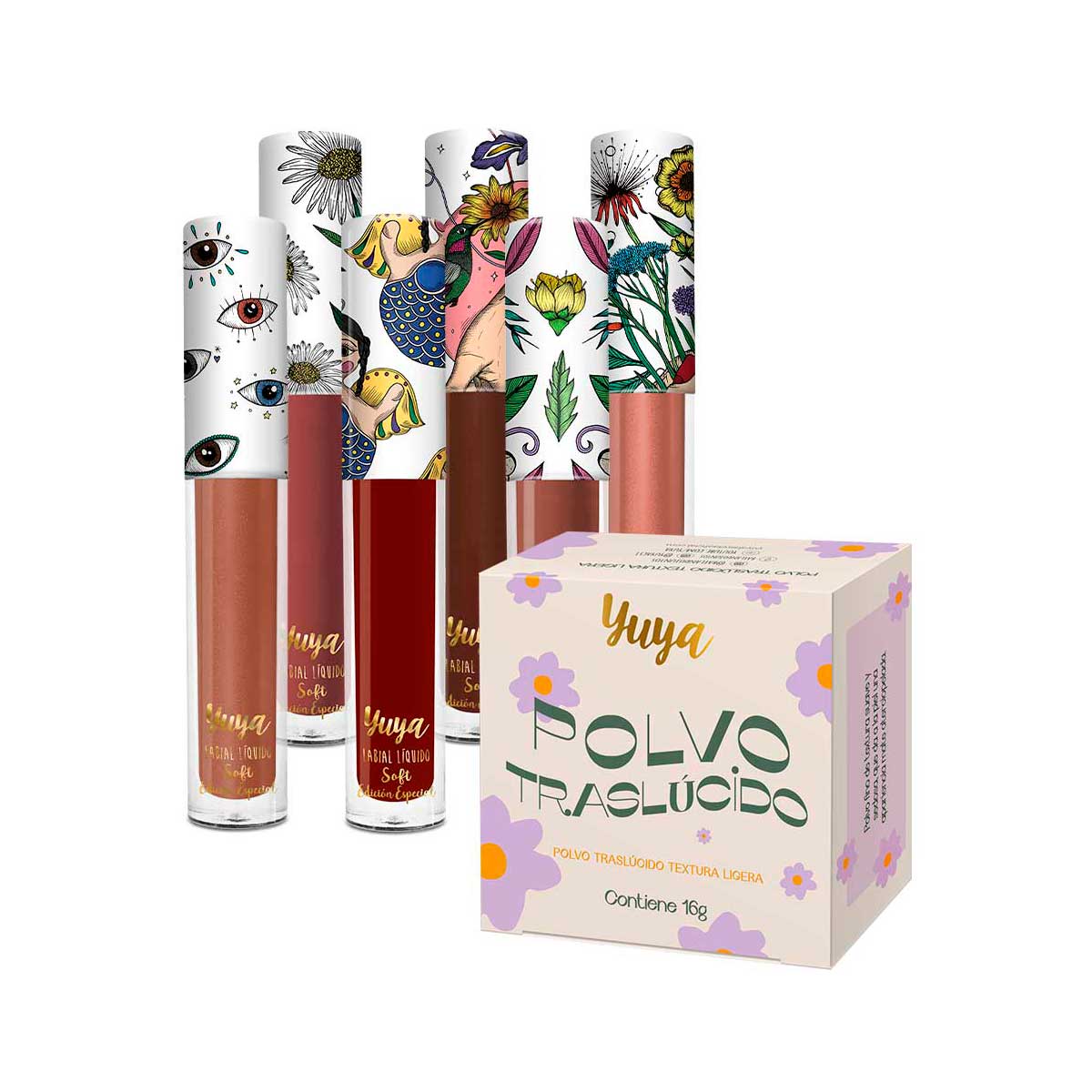 Set Polvo Traslúcido Yuya con Ingredientes Naturales +  6 Labiales Soft