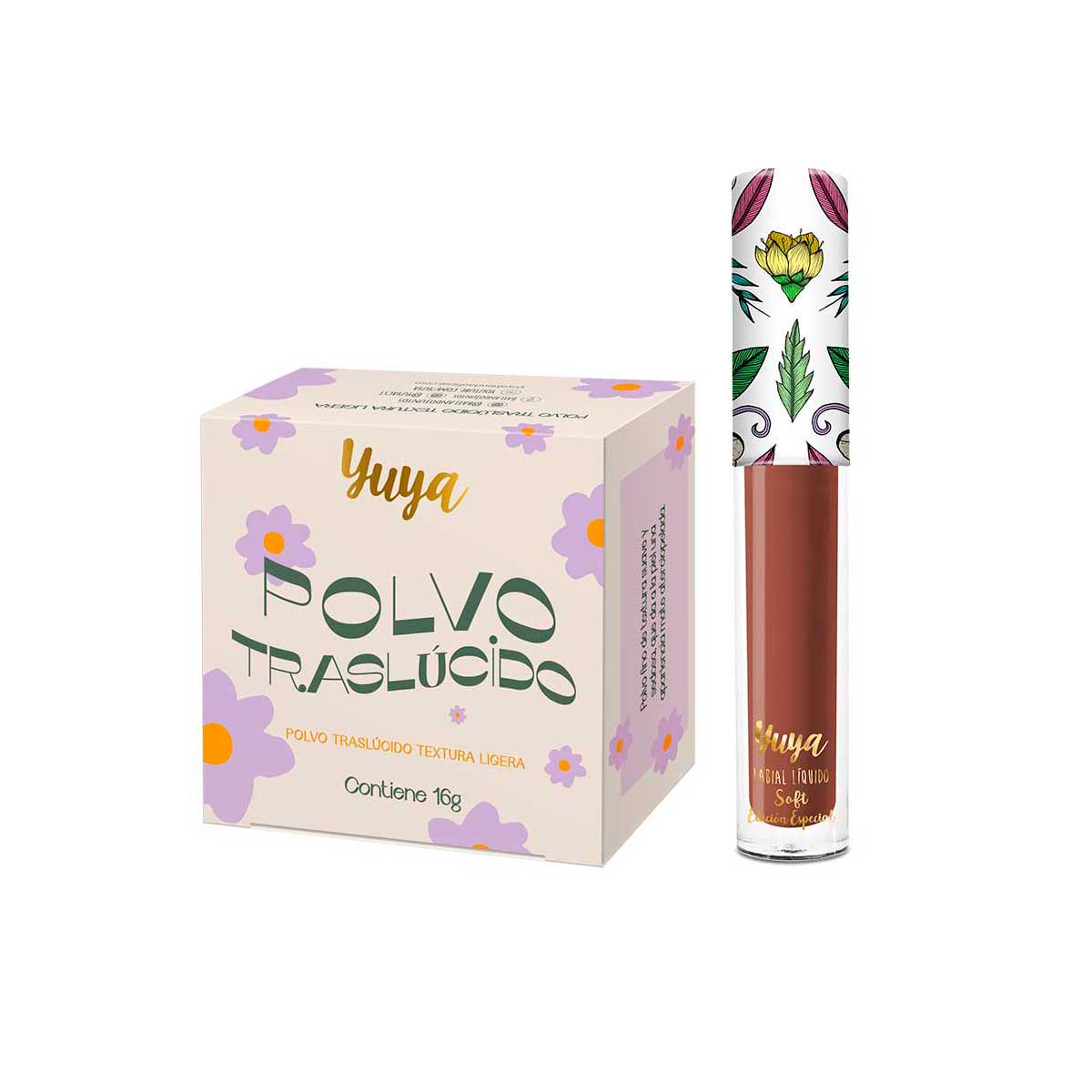 Polvo Traslúcido 16 g y Labial Líquido Soft Edición Especial Yuya Yumakros4542 2 Piezas