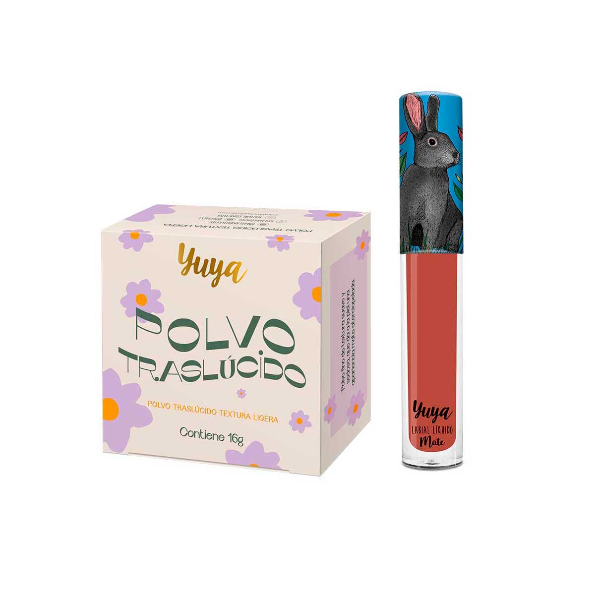 Polvo Traslúcido 16 g y Labial Líquido Mate Yuya Yumakros4474 2 Piezas