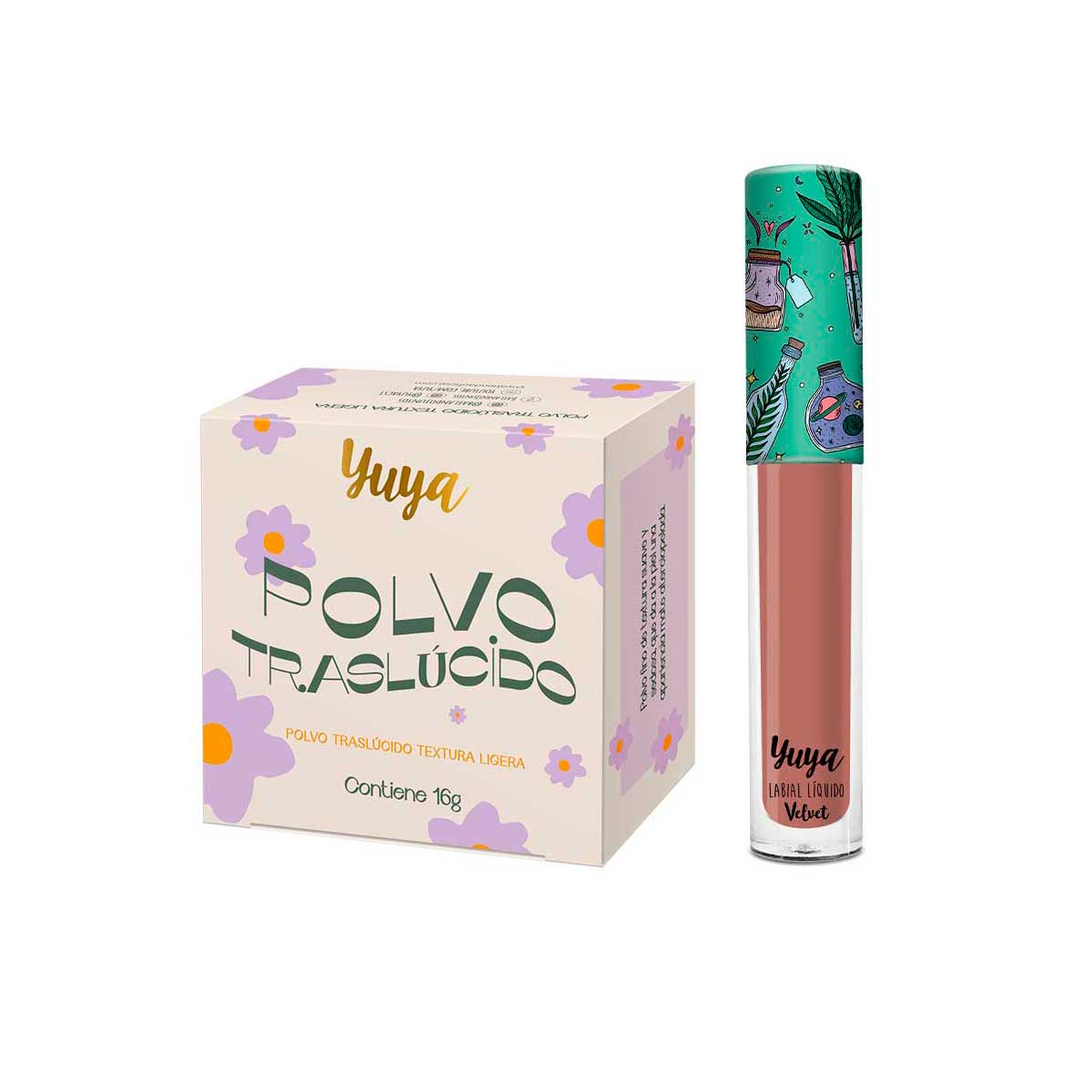 Polvo Traslúcido 16 g y Labial Líquido Velvet Yuya Yumakros4481 2 Piezas