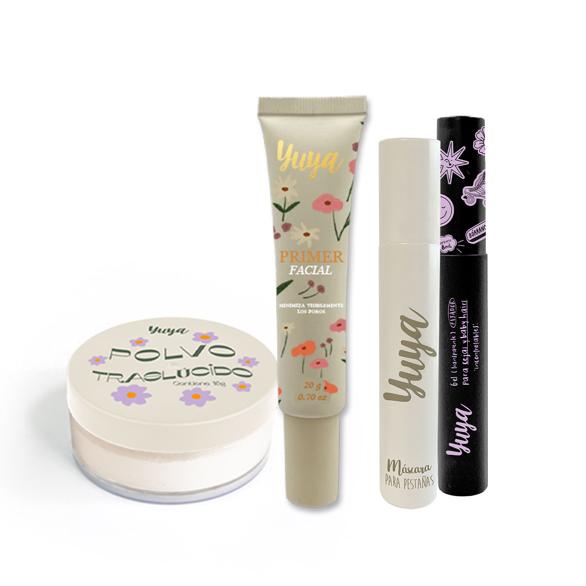 Set de Maquillaje Yuya Primer Facial + Polvo Traslúcido + Máscara 10 Aceites + Gel De Cejas