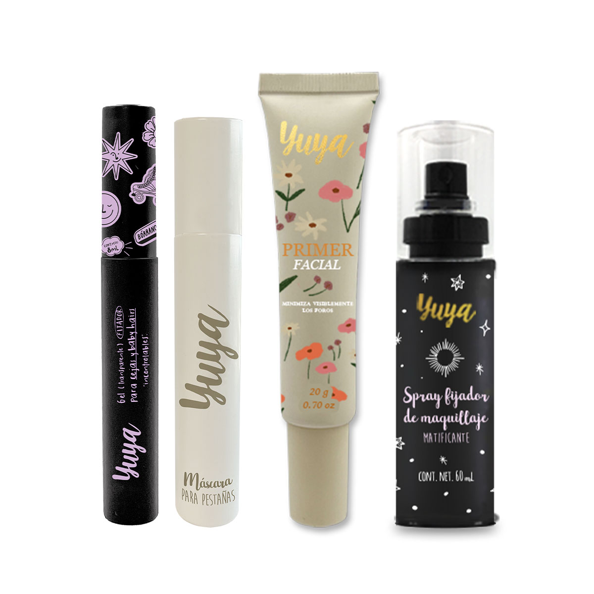 Pack Yuya Primer Facial + Spray Fijador + Máscara 10 Aceites + Gel De Cejas