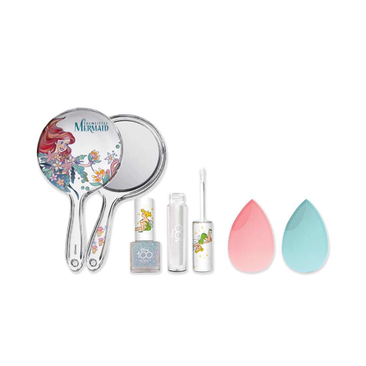 Esmalte y Labial Campanita + Espejo Ariel + 2 Esponjas para Maquillaje Ariel Disney DiVarRos3438 $419
