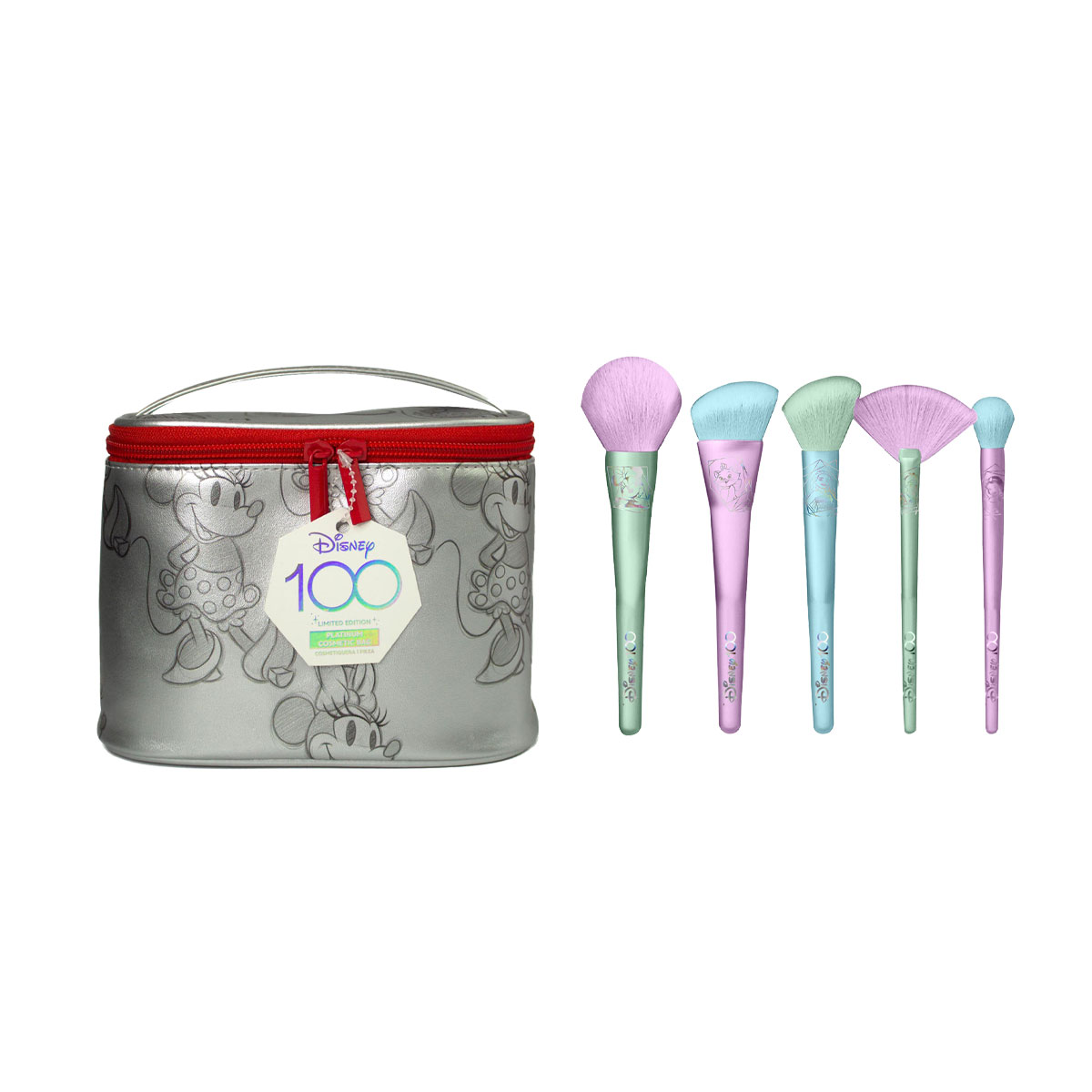 Foto 1 | Set Brochas Holographic con Cosmetiquera Minnie Platino Disney 6 Piezas