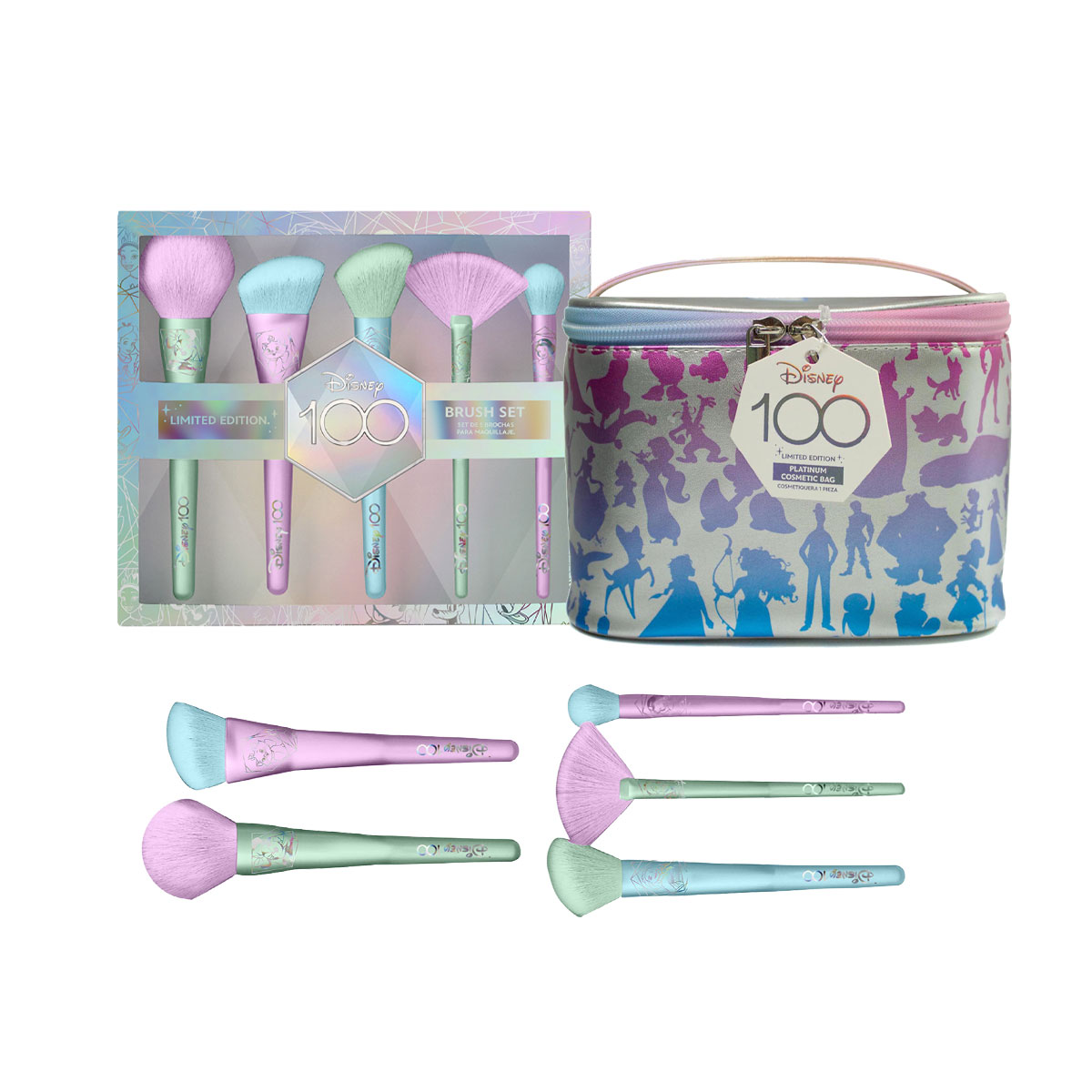 Foto 4 pulgar | Set Disney de Brochas Holographic con Cosmetiquera Platino