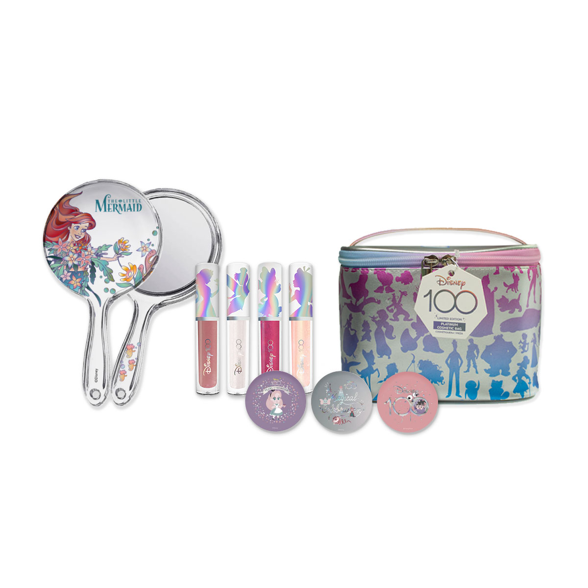 Foto 2 pulgar | Set Disney de 3 Bálsamos para Labios Aalegría + 4 Labiales Holográfico con Espejo Ariel y Cosmetiquera Platino