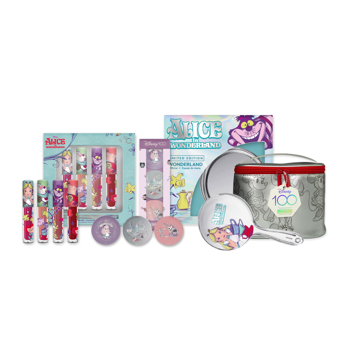 Foto 4 pulgar | Set Disney de 3 Bálsamos Labios Alegría + 4 Labiales Alicia + Espejo Alicia y Cosmetiquera Minnie Platino