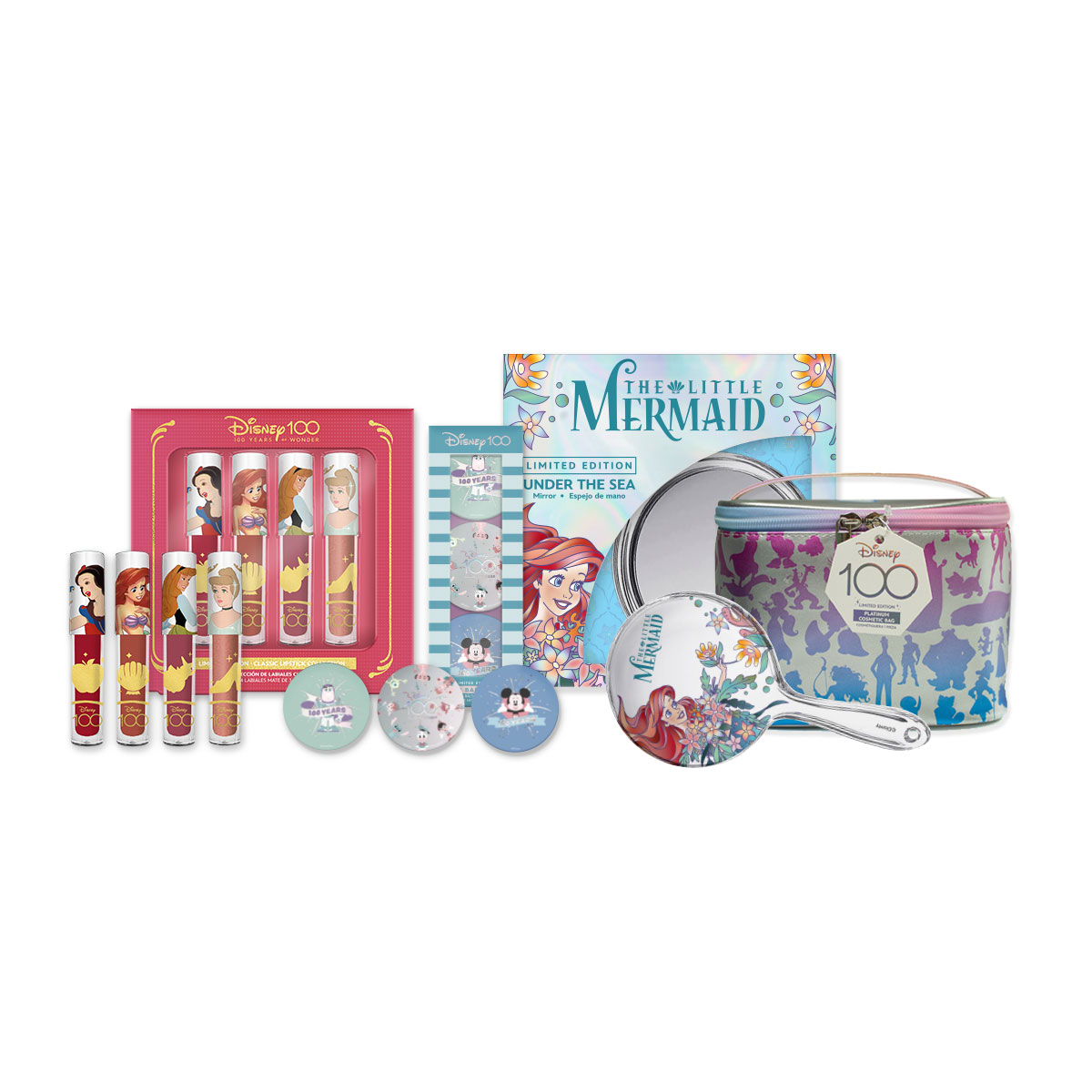 Foto 3 | Set Disney de 3 Bálsamos Celebración Mágica + 4 Labiales Princesas Clásicas + Espejo Ariel y Cosmetiquera Platino