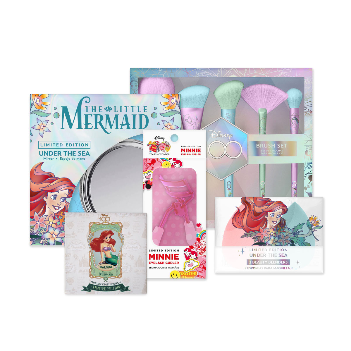 Foto 2 | Set Disney de Sombras 9 Colores Ariel + Brochas Maquillaje Holographic + Espejo Ariel + Esponjas Ariel con Enchinador