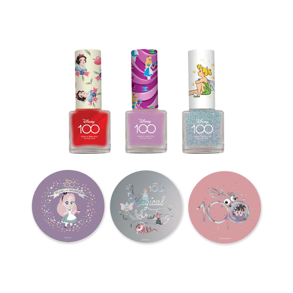 Set Disney de 3 Esmaltes Artistas Mix Disney 100 con Set de 3 Bálsamos Alegría